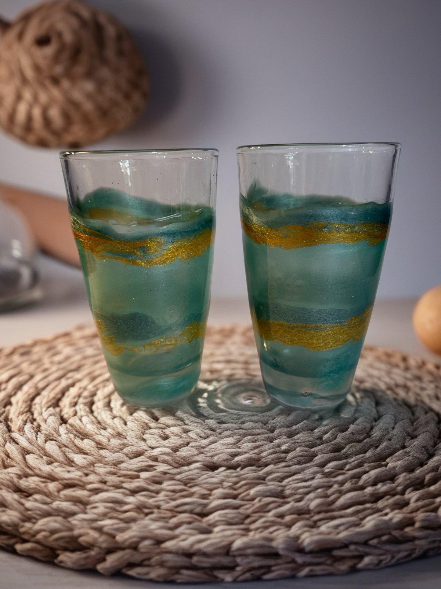 Hand‑Painted Mint Green Glow Highball Glass