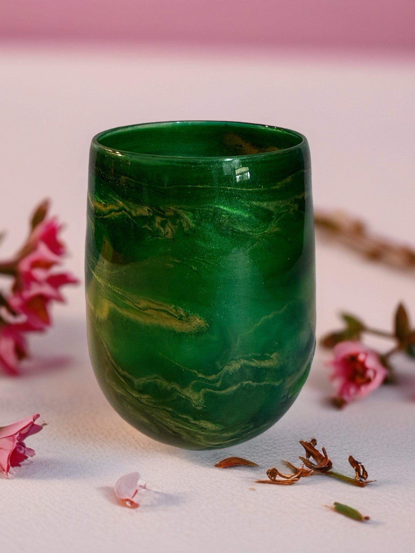 Emerald Ember Hand‑Painted Wine Glass glass