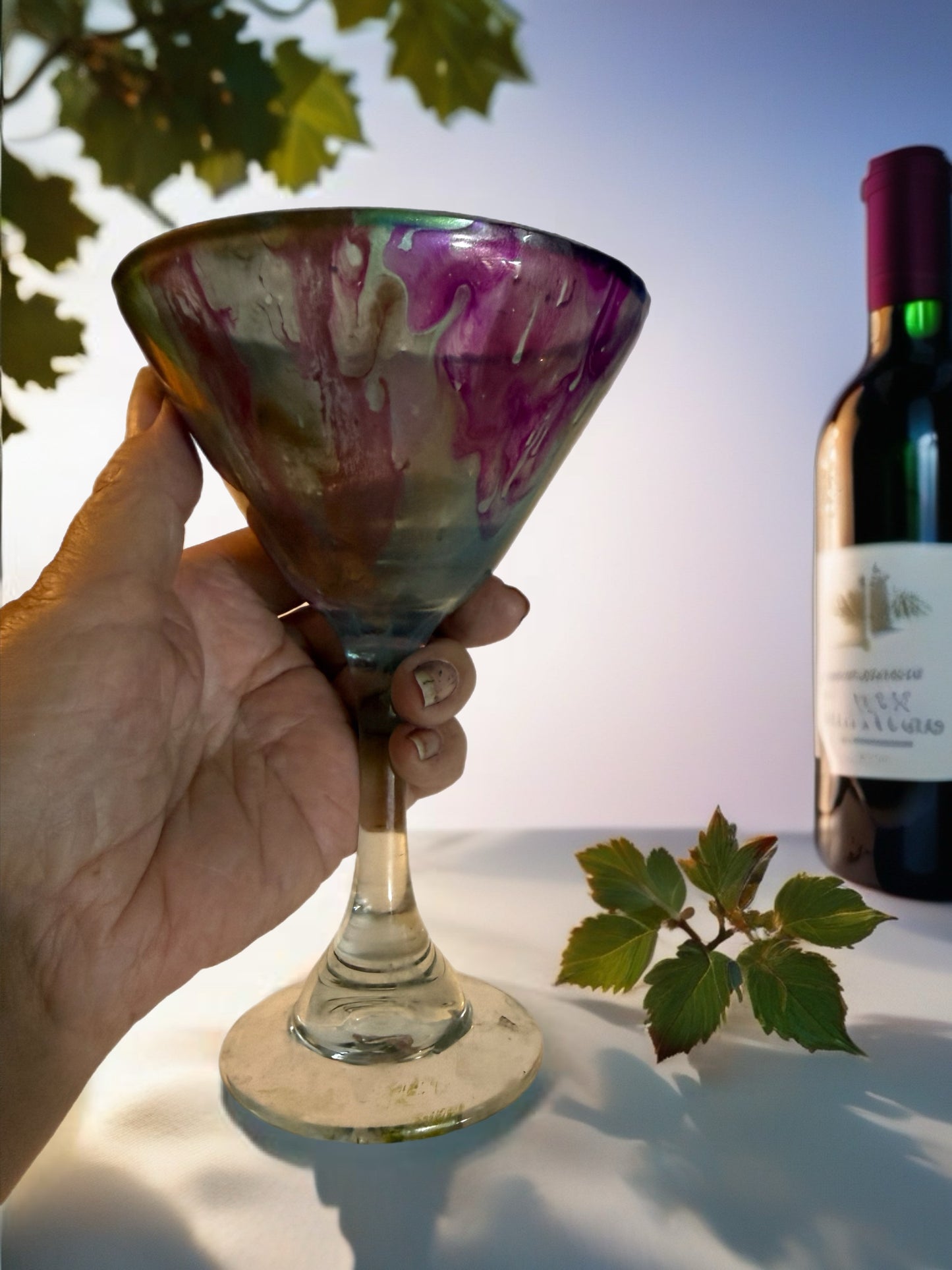 Hand‑Painted Prism Bloom Martini Glass