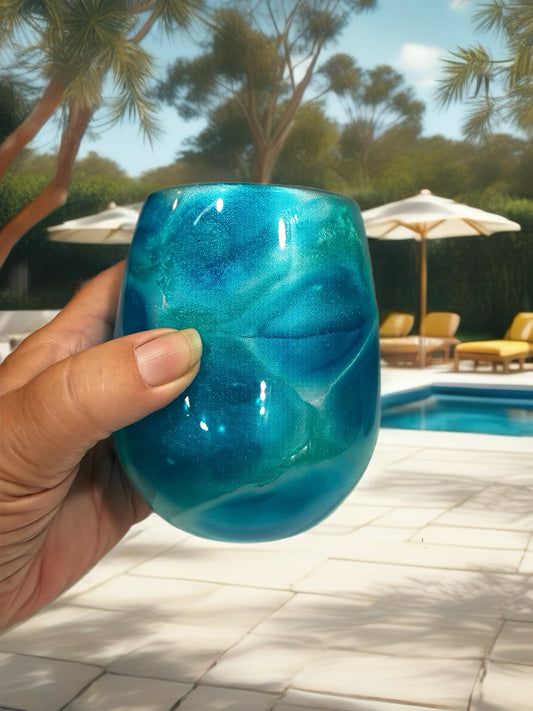 Blue Lagoon Sparkle Stemless Acrylic Wine Glass