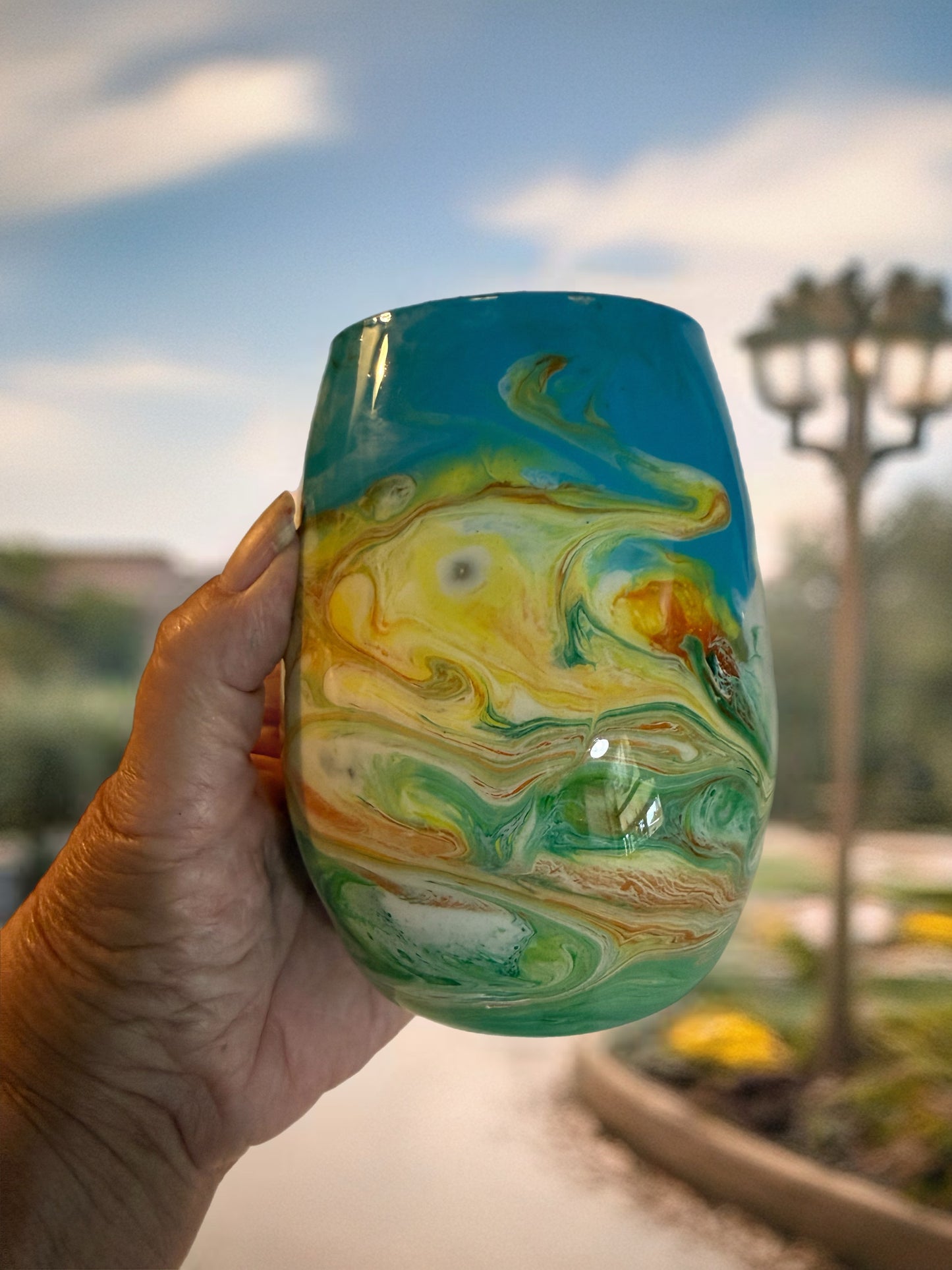 Sunset Carnival Hand‑Painted Wine Glass