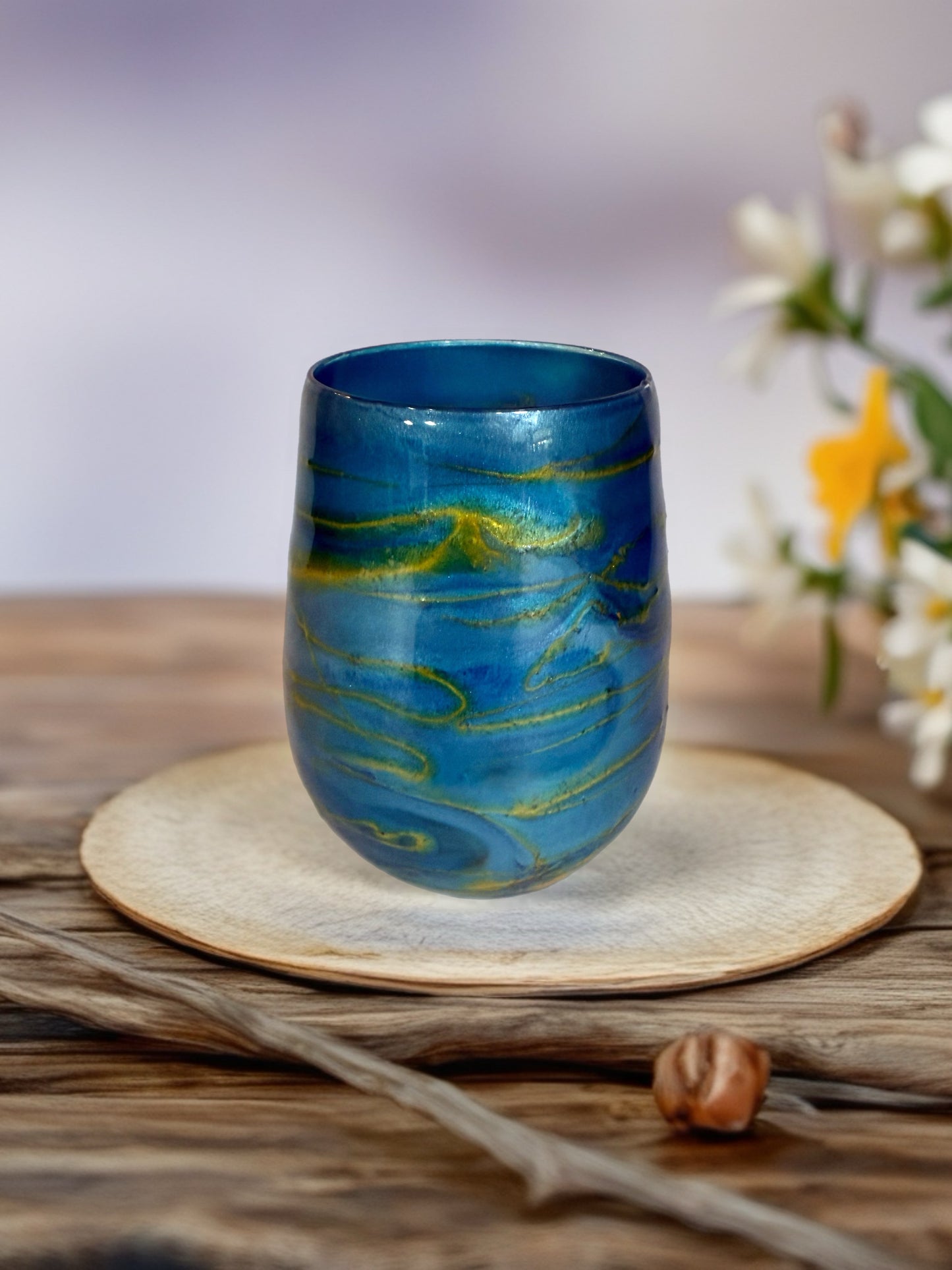 Blue Horizon Hand‑Painted Wine Glass