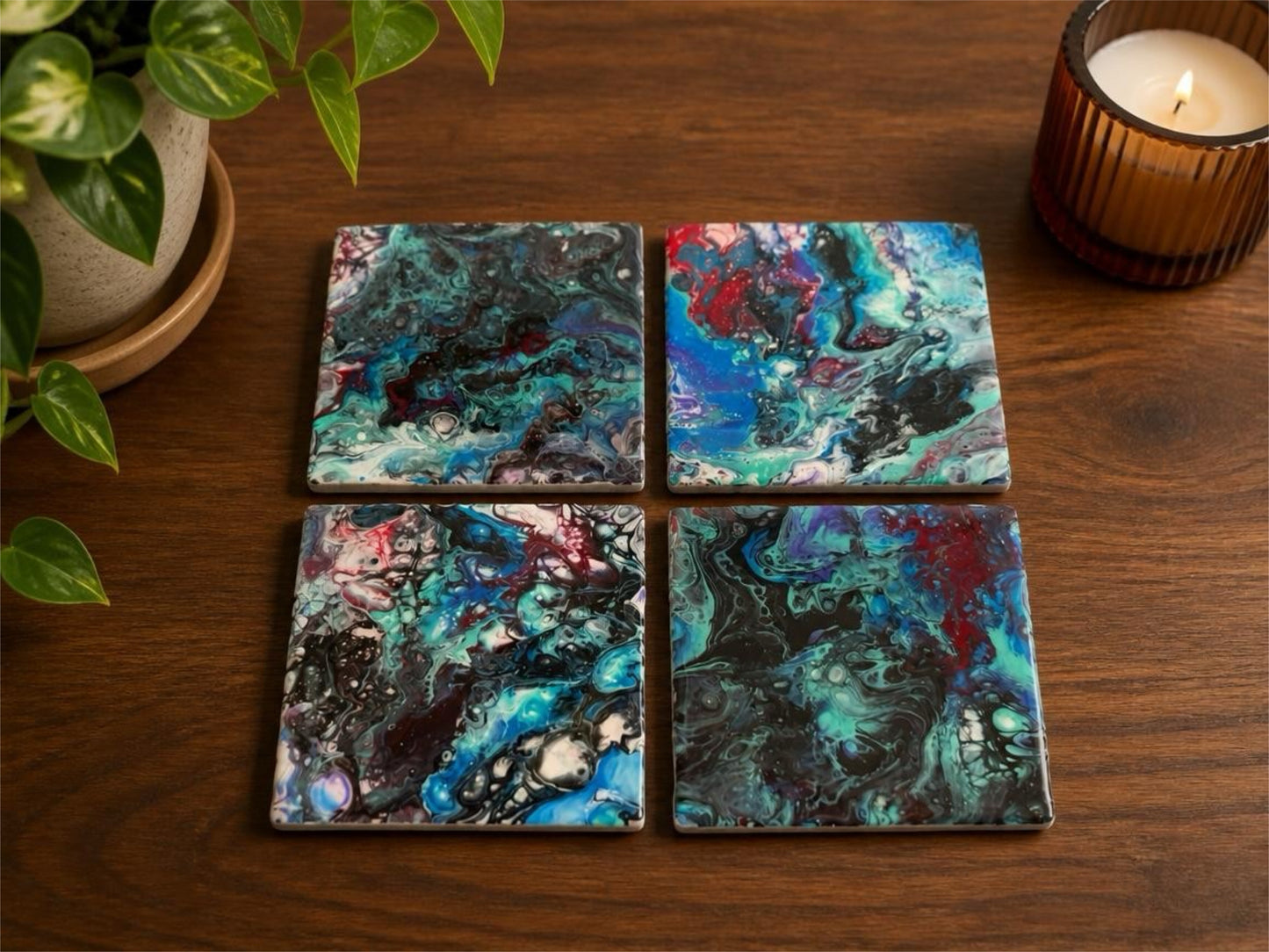 Nebula Marbled Resin Coaster Set – Modern Drinkware Accessories