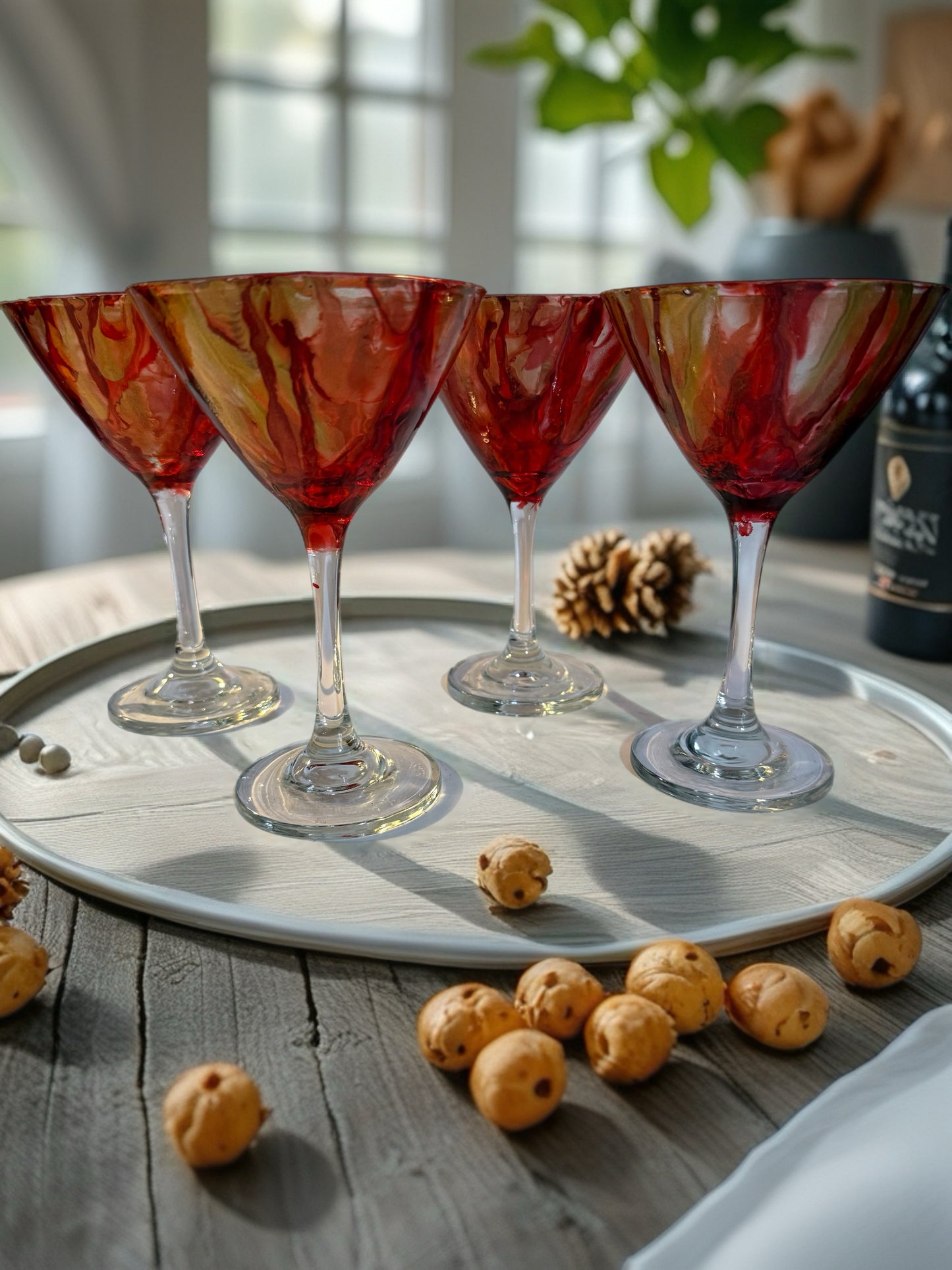 Hand‑Painted Crimson Ember Martini Glass