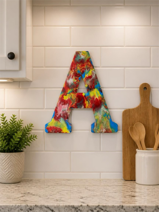 Vibrant Rainbow Hand-Painted Resin Decorative Letter "A" – 12-Inch Custom Wall & Shelf Accent