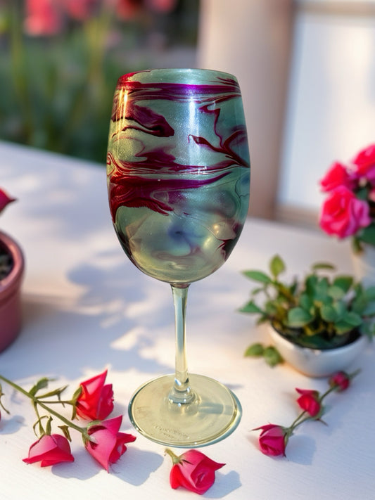 Ocean Orchid Marbled Wine Glass