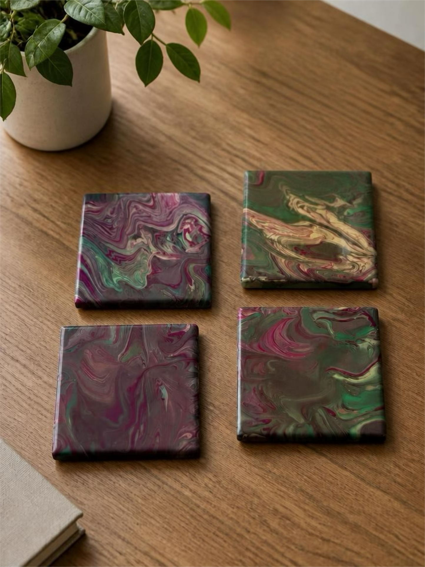 Enchanted Forest Acrylic Fluid Art Coasters (Set of 4)