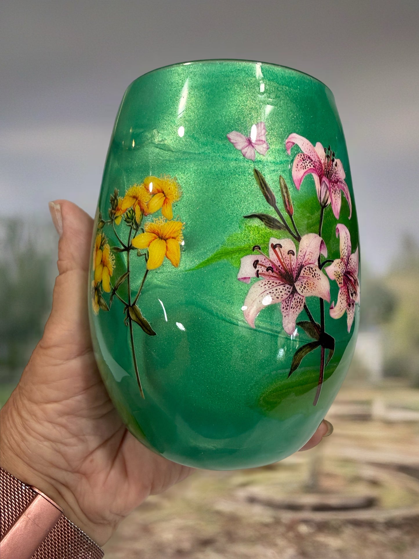 Shimmering Garden Stemless Glass