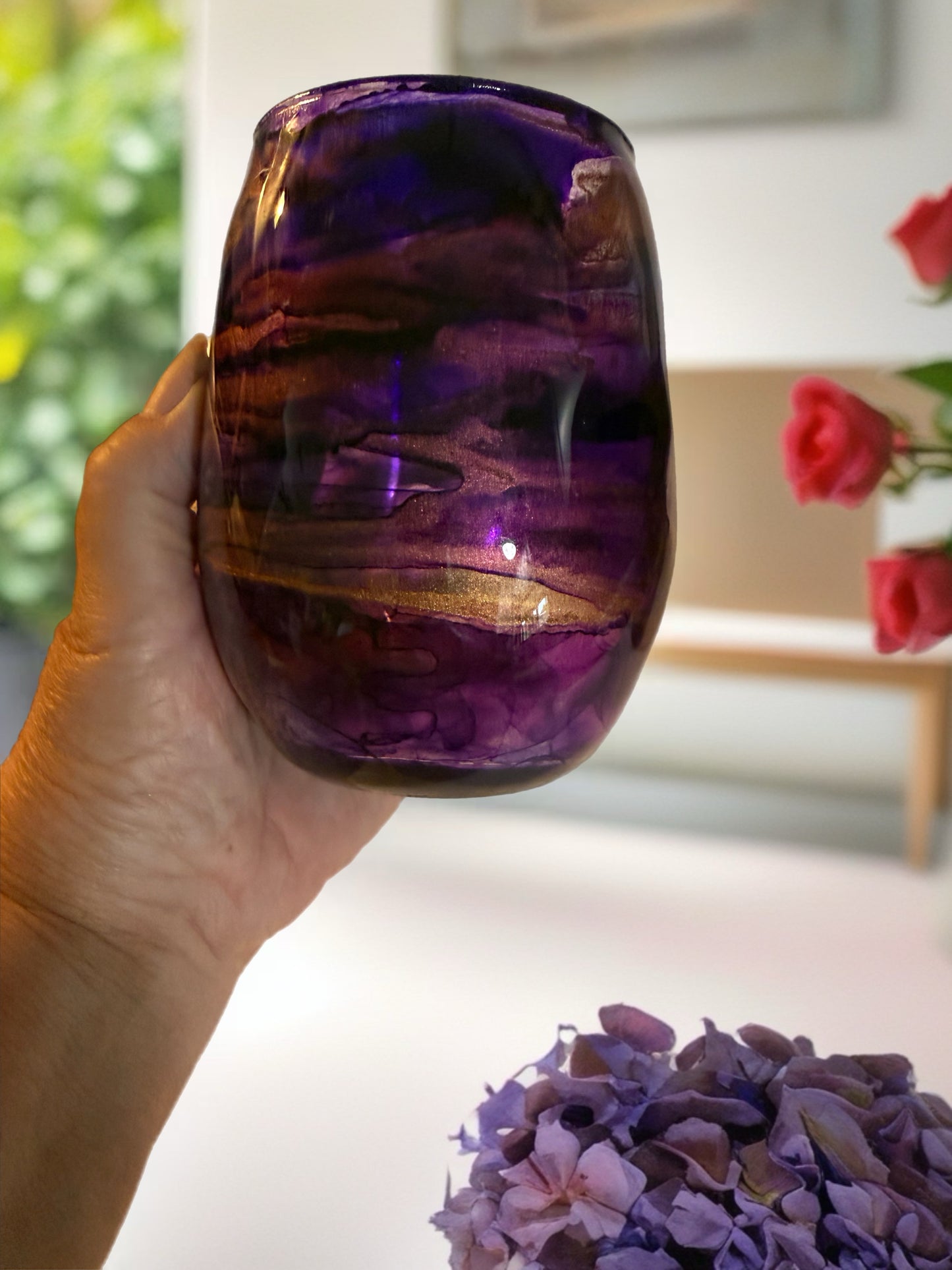 Royal Amethyst Hand‑Painted Wine Glass