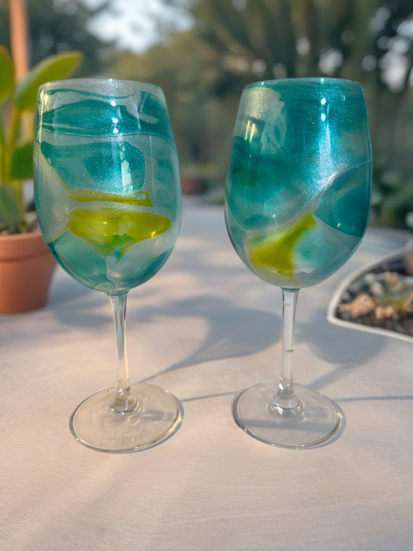 Teal Mist Hand‑Painted Wine Glass