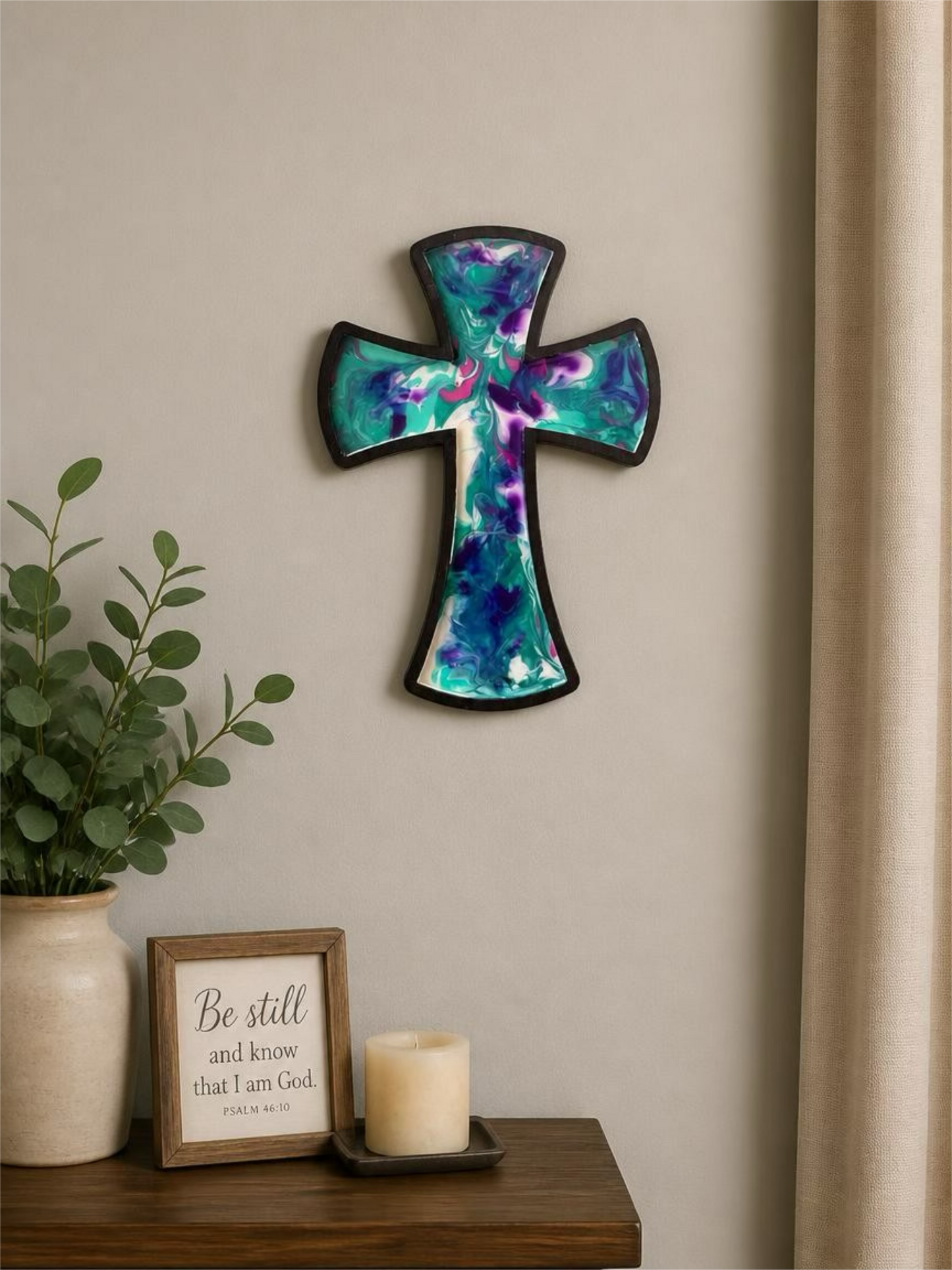 Teal Jewel 12-Inch Wood Cross