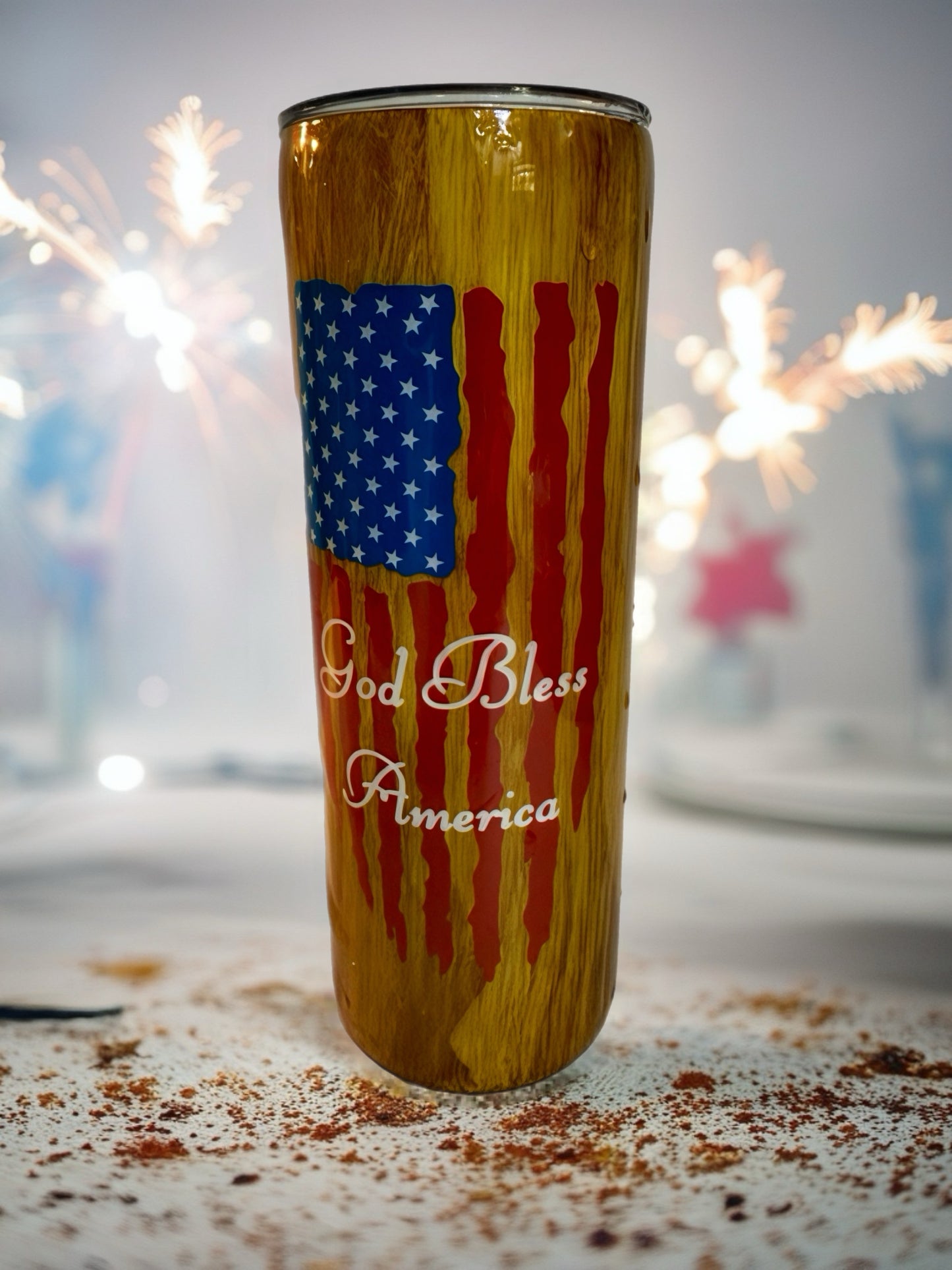 "God Bless America" Rustic Wood-Grain Tumbler