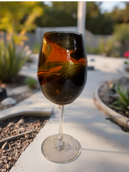 Handcrafted Amber, Gold &amp; Espresso Layered Wine Glass