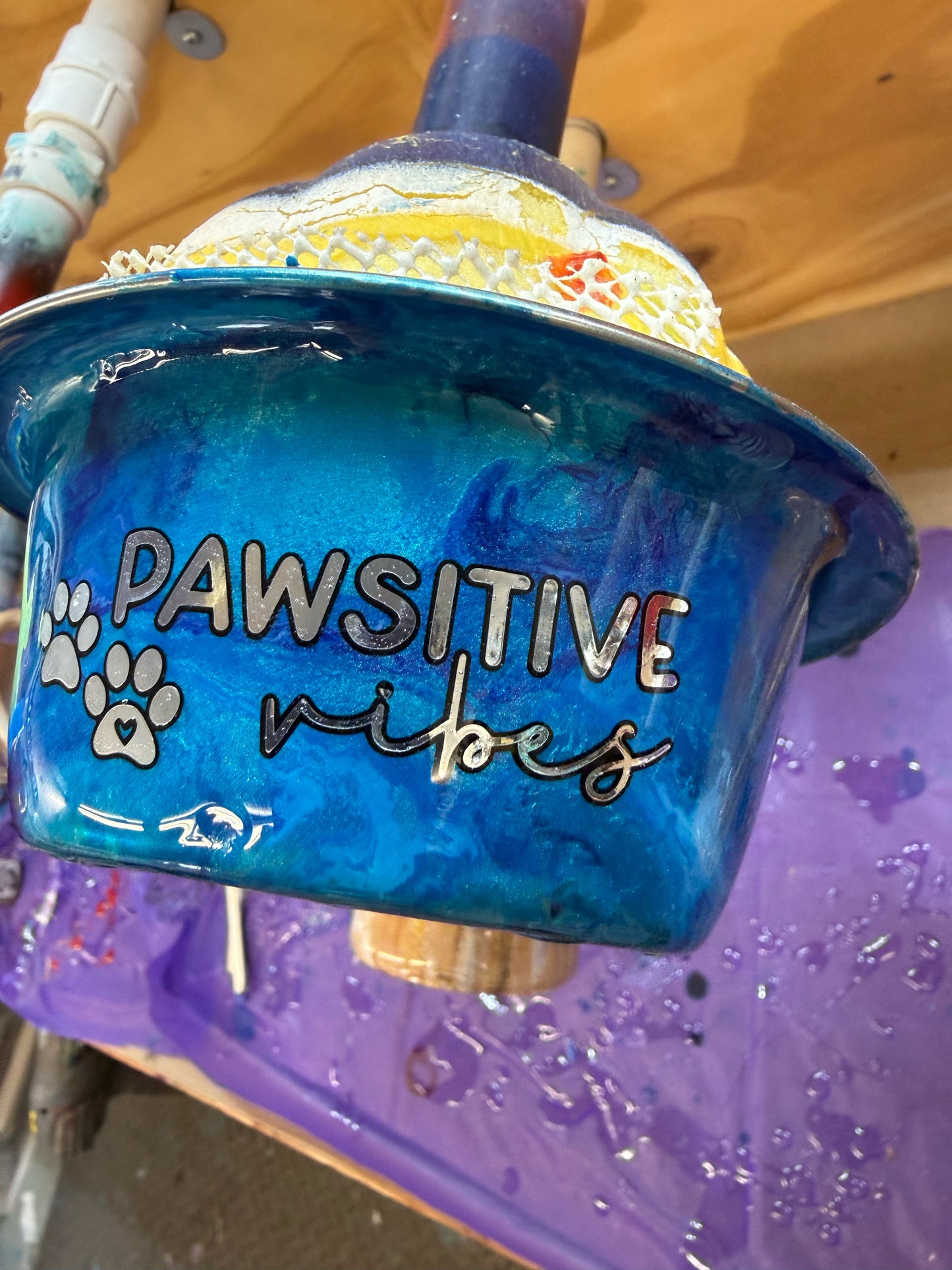 "Pawsitive Vibes" Blue Nebula Artisan Pet Bowl