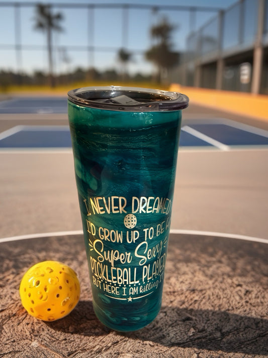 "Super Sexy Pickleball Player" Dark Emerald Swirl Tumbler