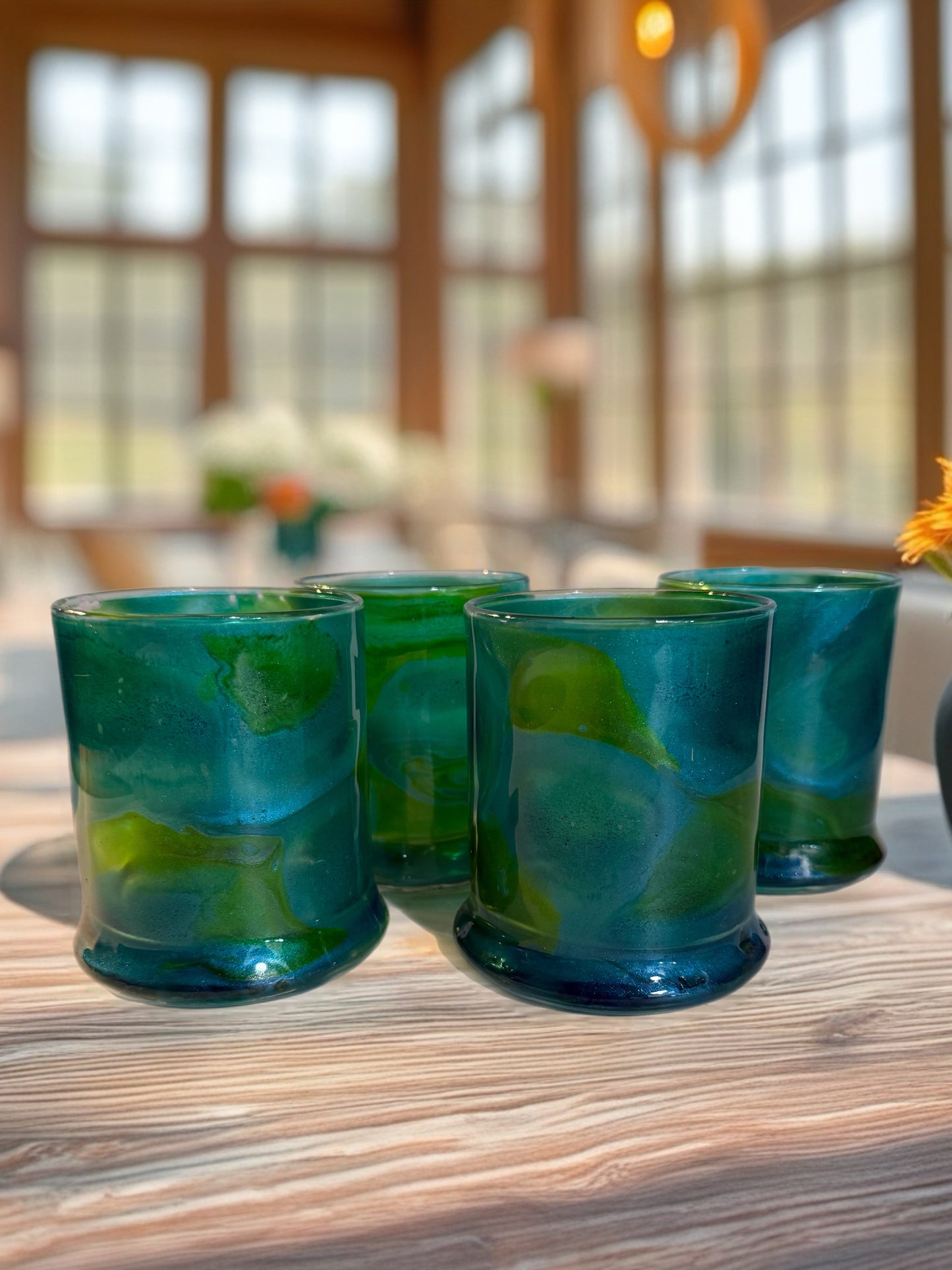 Hand‑Painted Meadow Tide Whiskey Glass