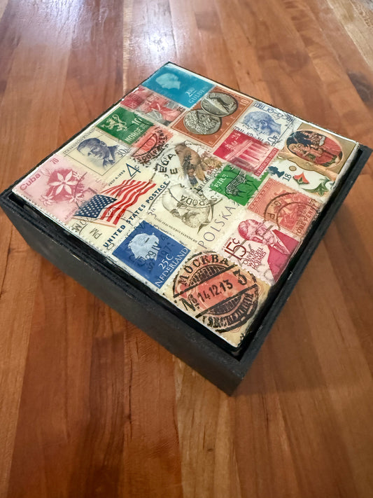 "The Globetrotter" Decoupage Vintage Stamp Coaster Set