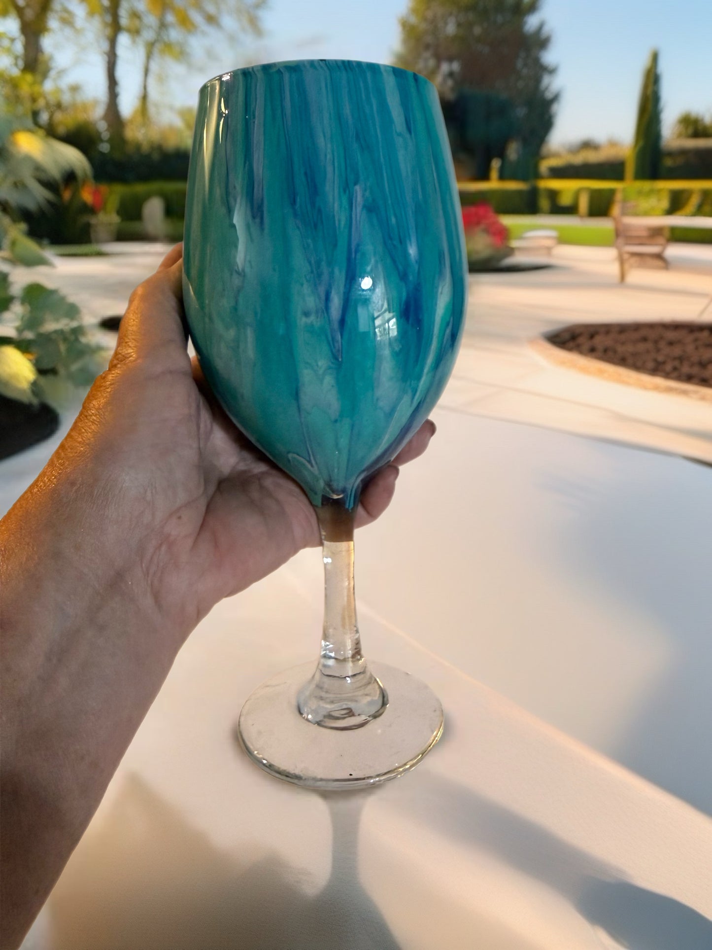 Coastal Blue Hand‑Painted Wine Glass