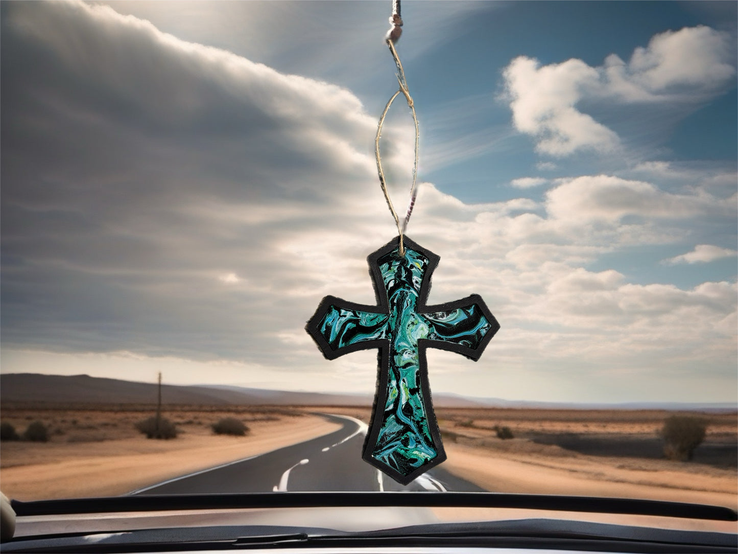 Midnight Teal 5-Inch Wood Cross