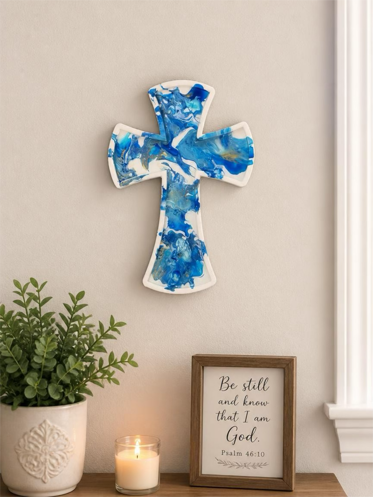 Azure Waves 12-Inch Wood Cross