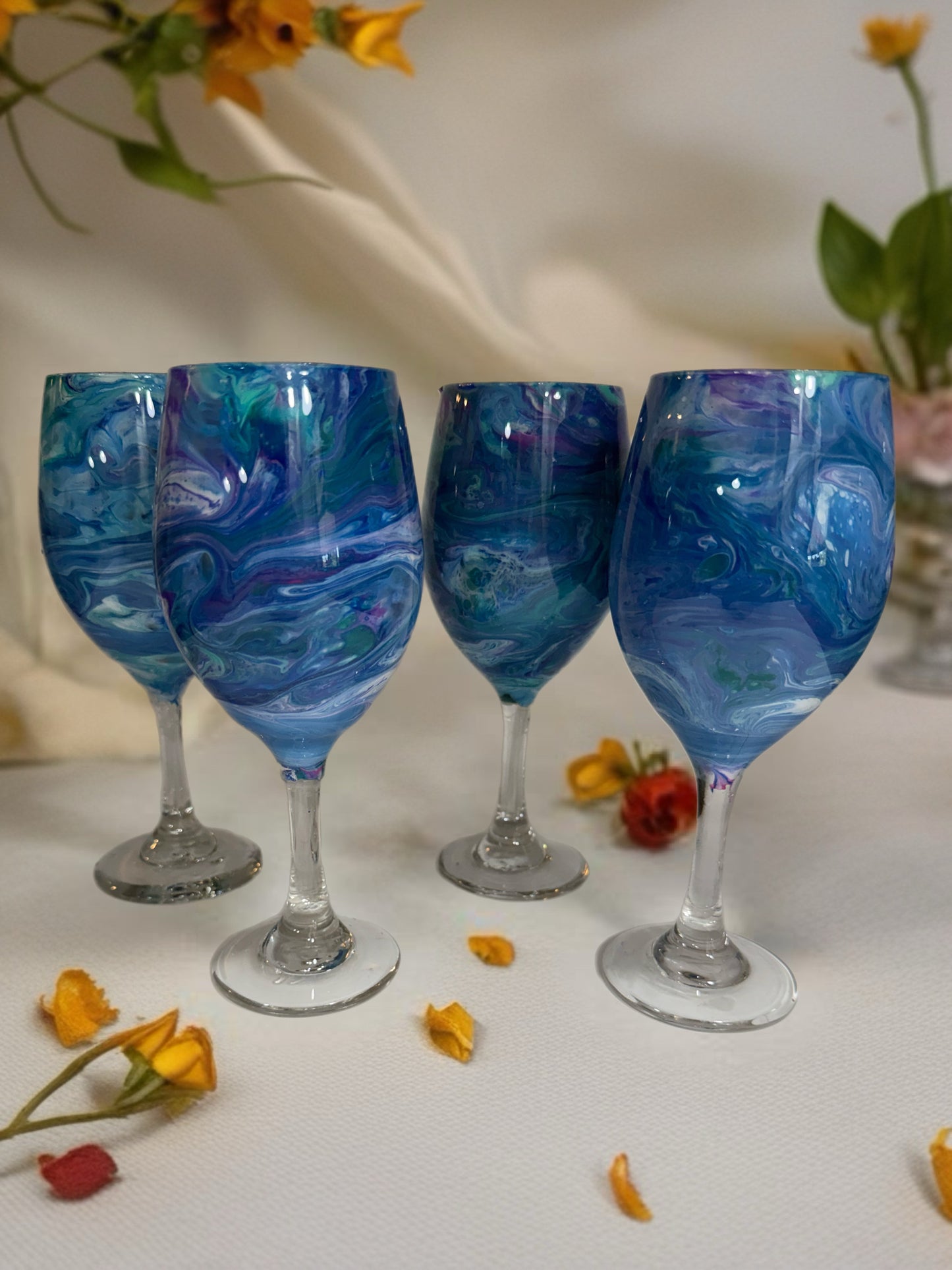 Ocean Wave Fluid Art Wine Glass – Hand-Painted Coastal Stemware