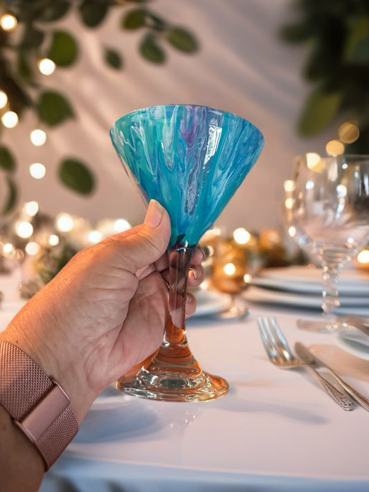 Azure Frost Hand-Painted Resin Martini Glass