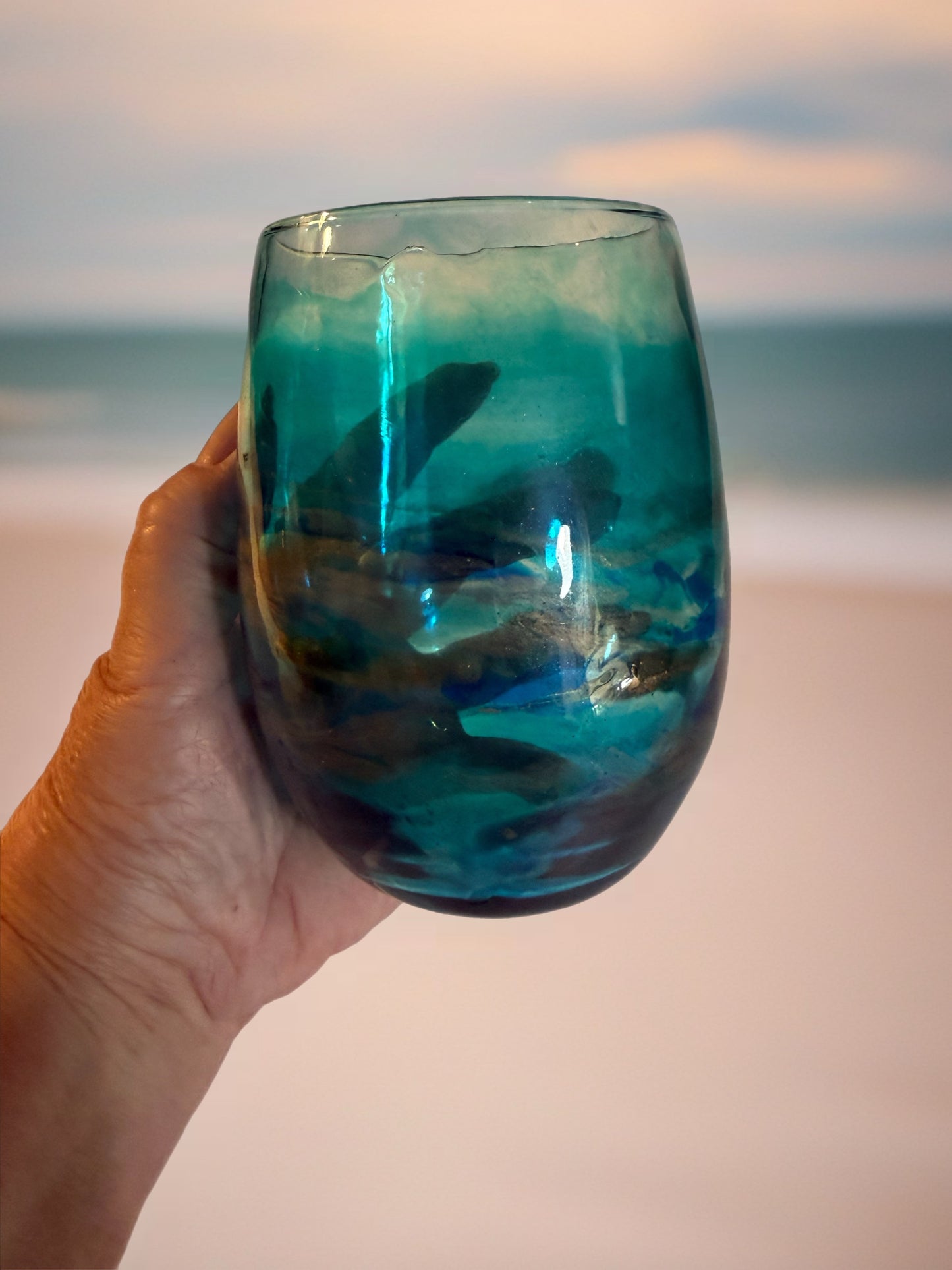 Seaside Horizon Hand‑Painted Wine Glass