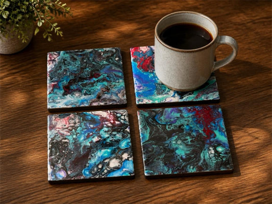 Nebula Marbled Resin Coaster Set – Modern Drinkware Accessories