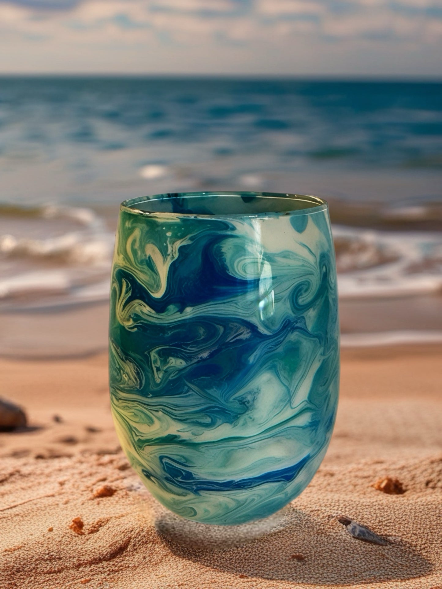 Ocean Drift Hand‑Painted Wine Glass