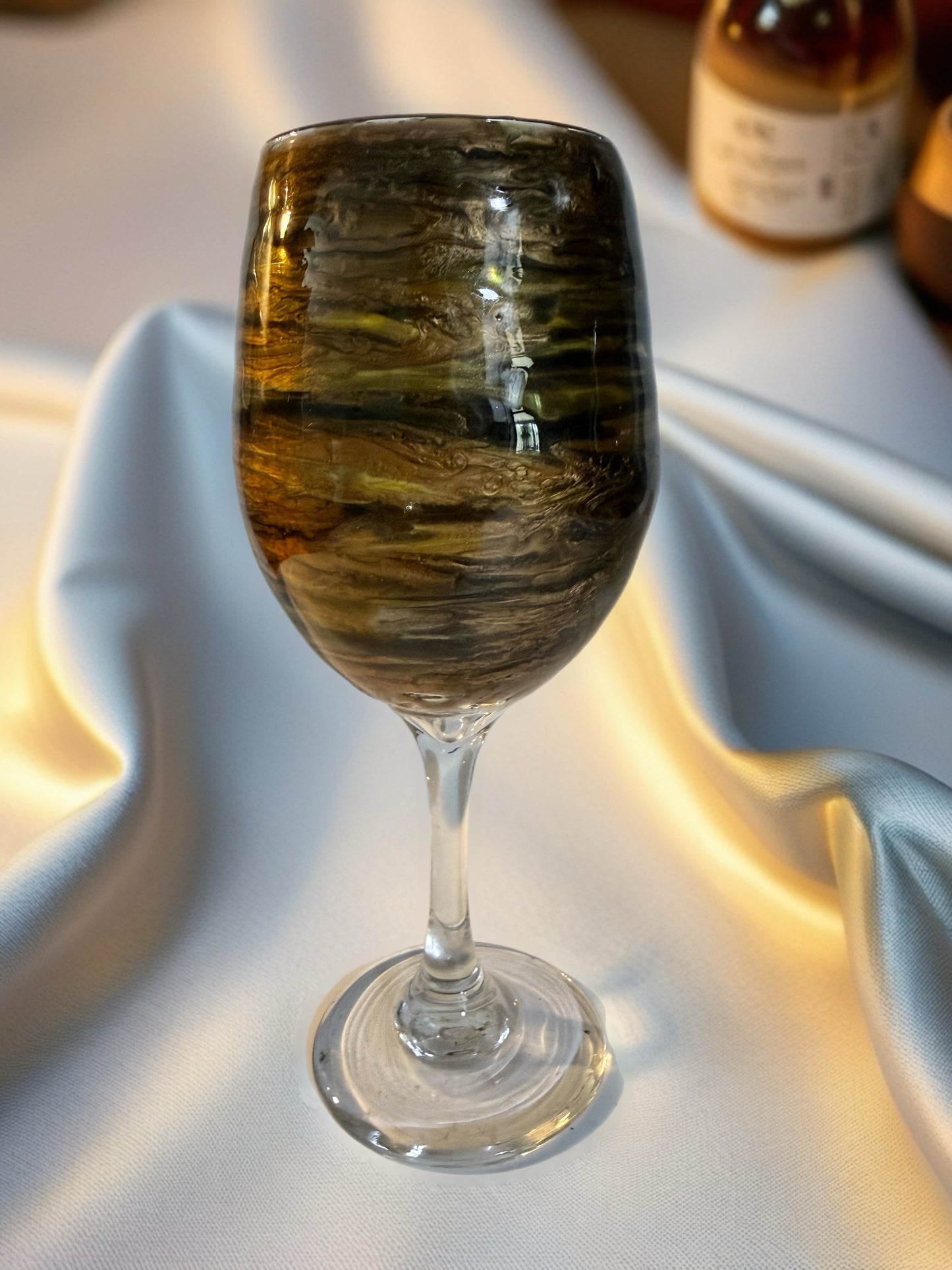Handcrafted Brown, Gold & Espresso Marbled Wine Glass