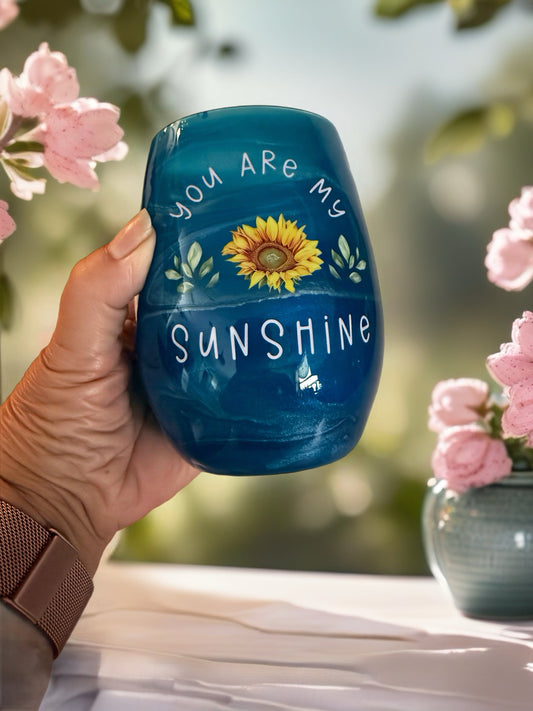 "You Are My Sunshine" Sunflower Stemless Wine Glass