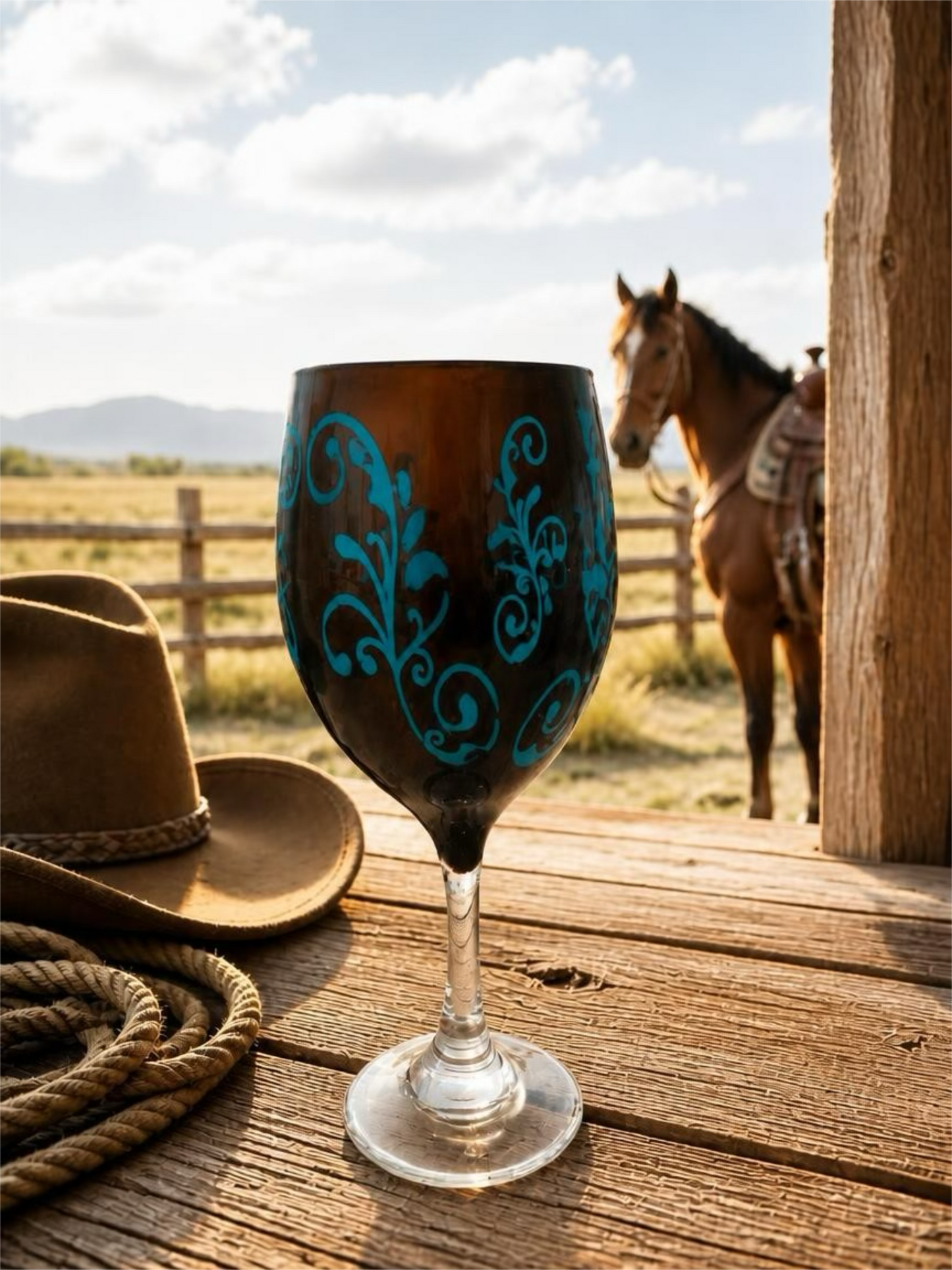 Rustic Southwestern Floral Inlay Wine Goblet