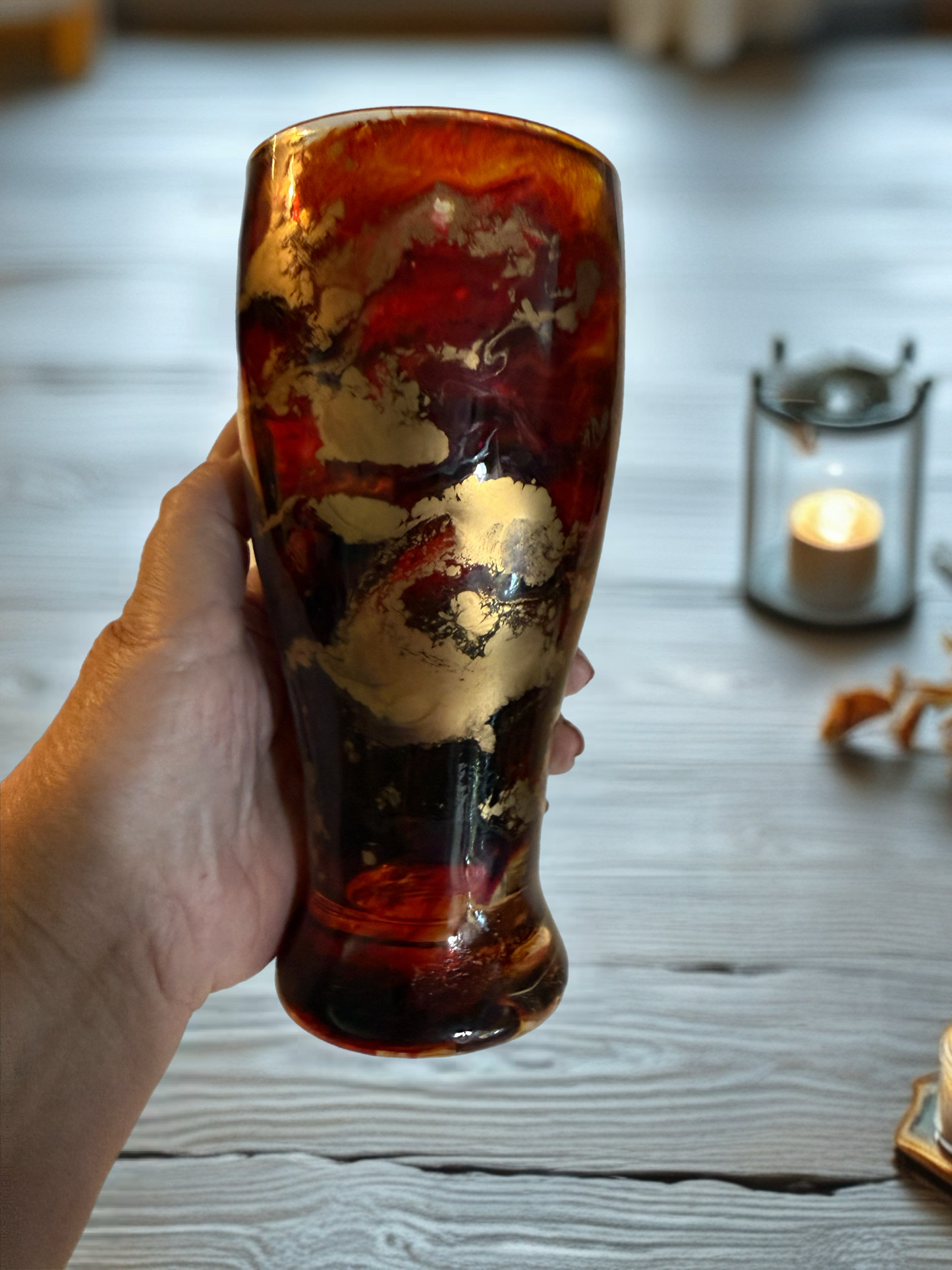 Hand‑Painted Molten Beer Glass