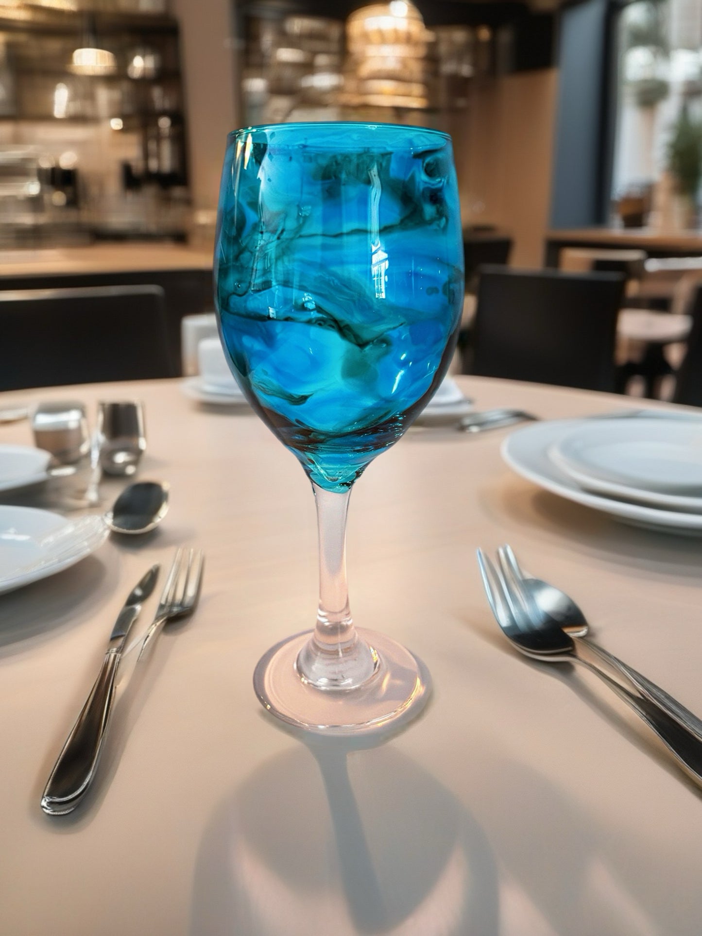 Turquoise Lagoon Fluid Art Wine Glass