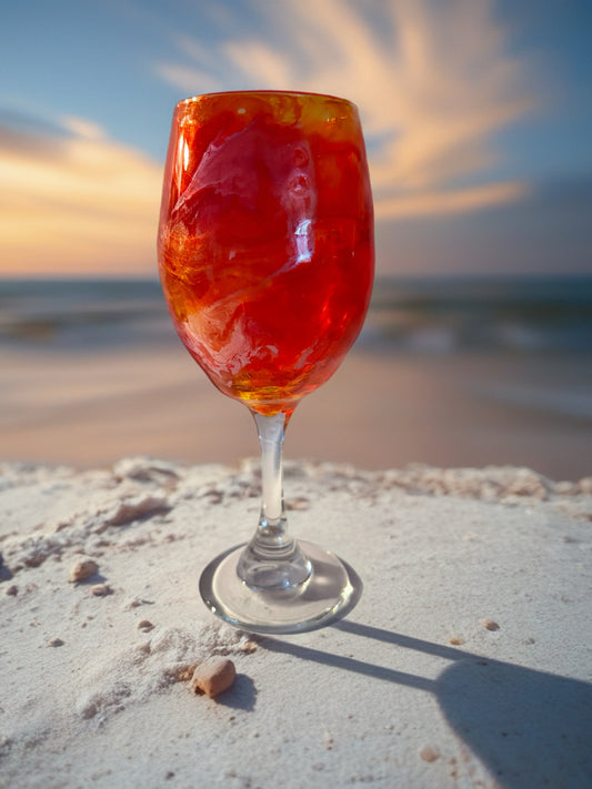 Handcrafted Sunset Red‑Orange Wine Glass