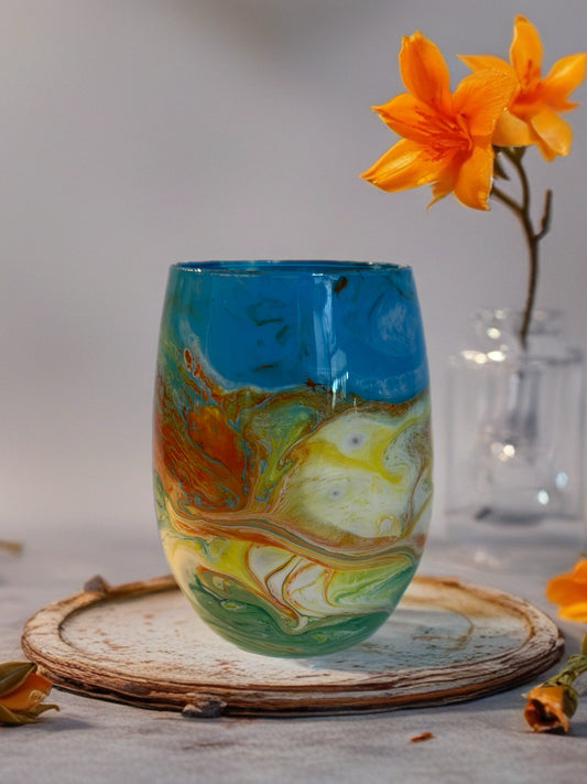Sunset Carnival Hand‑Painted Wine Glass
