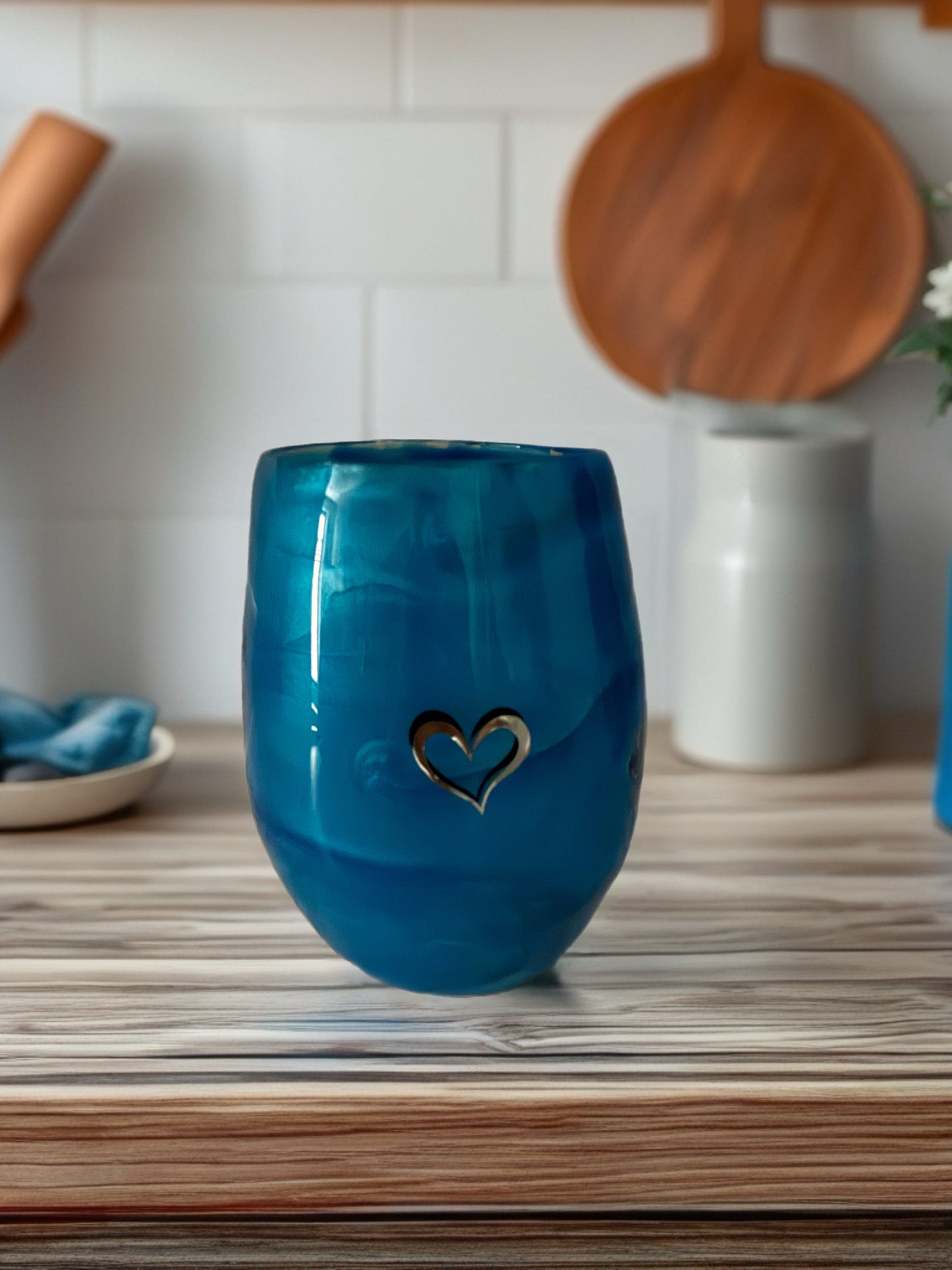 "Purrs & Pinot" Artisan Handcrafted Stemless Wine Glass