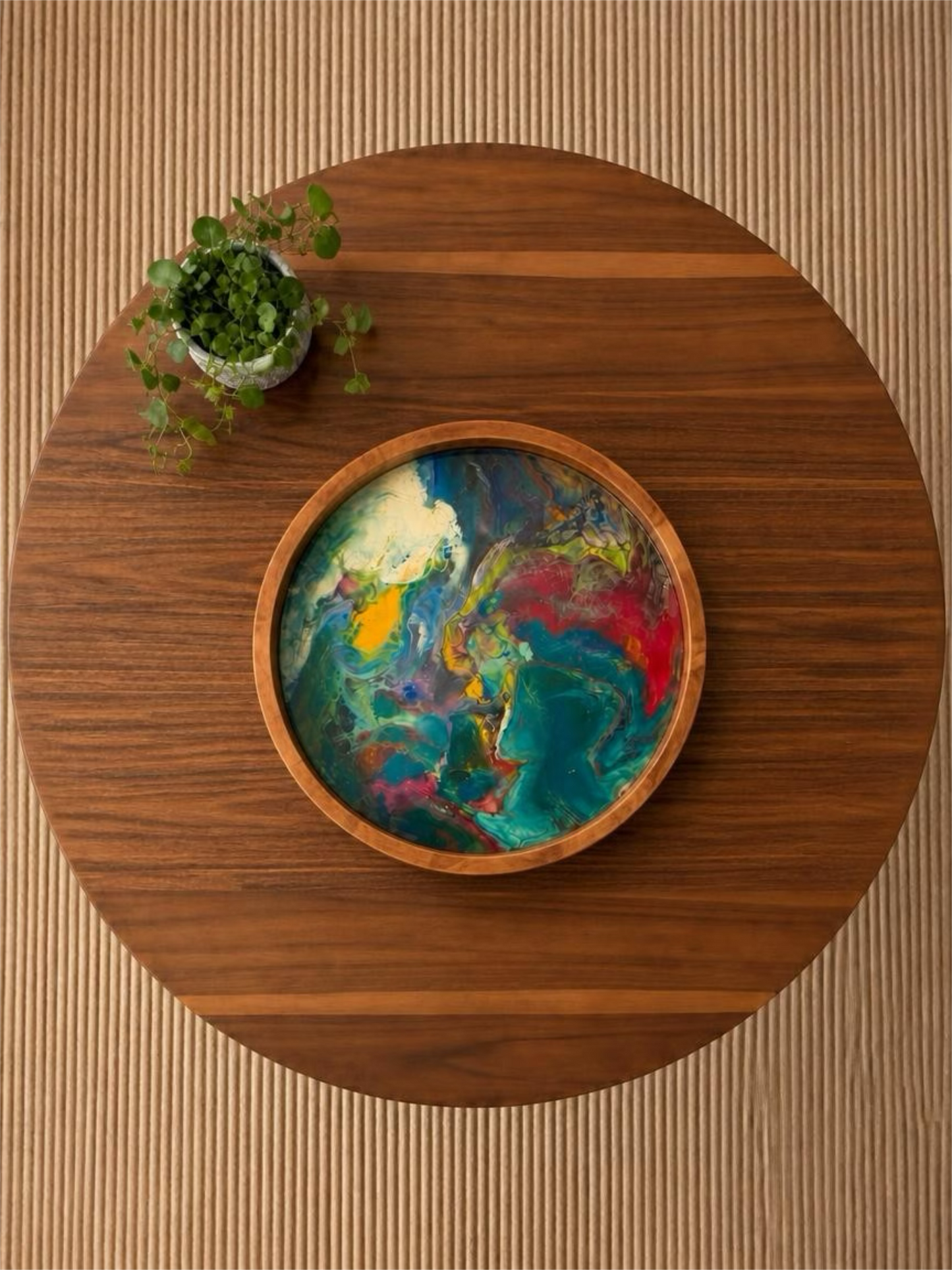 "Prism Flow" Handcrafted Resin Art 14 Inch Wood Tray