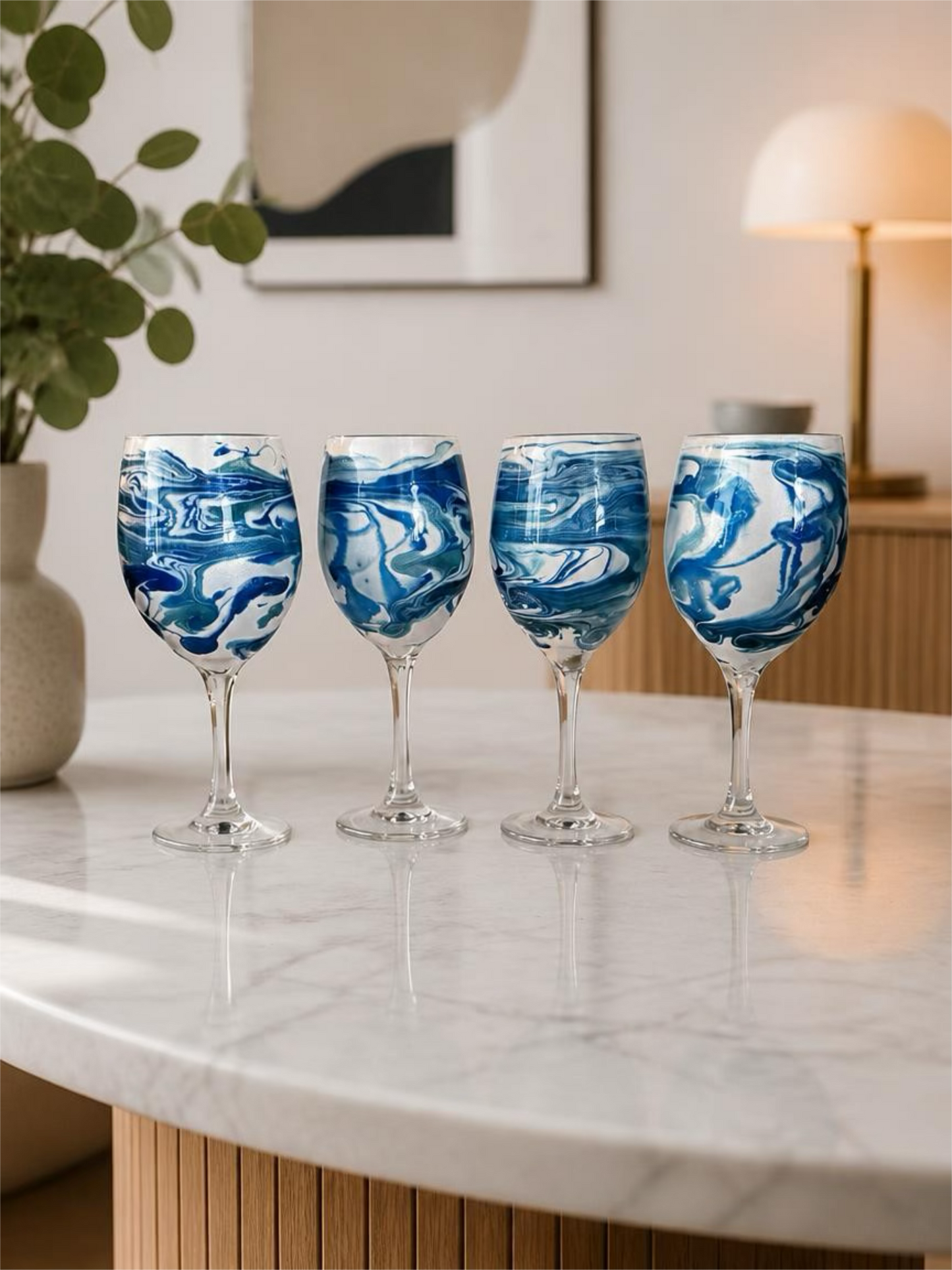 Swirling Blue Lagoon Artisanal Wine Glass