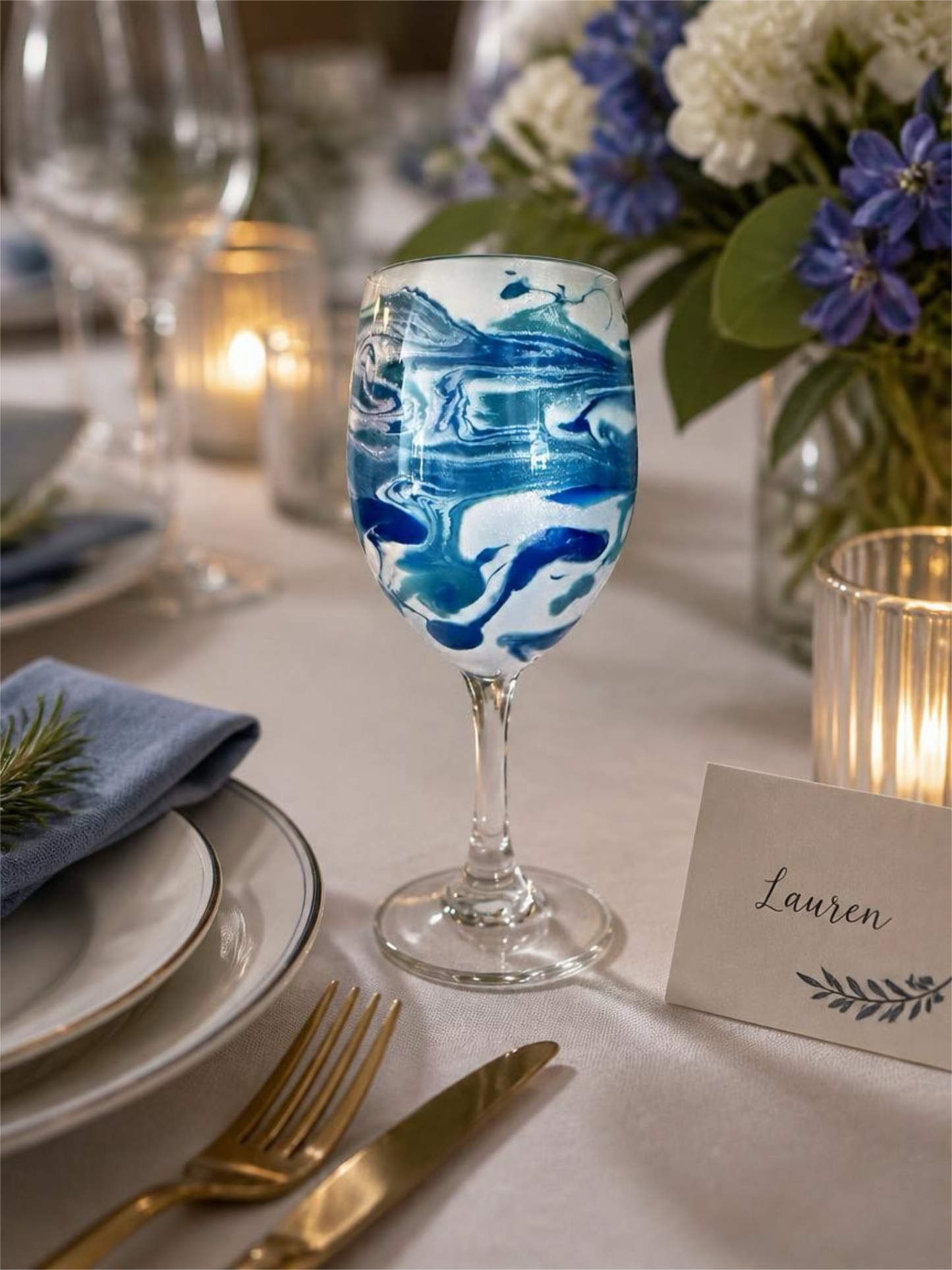 Swirling Blue Lagoon Artisanal Wine Glass