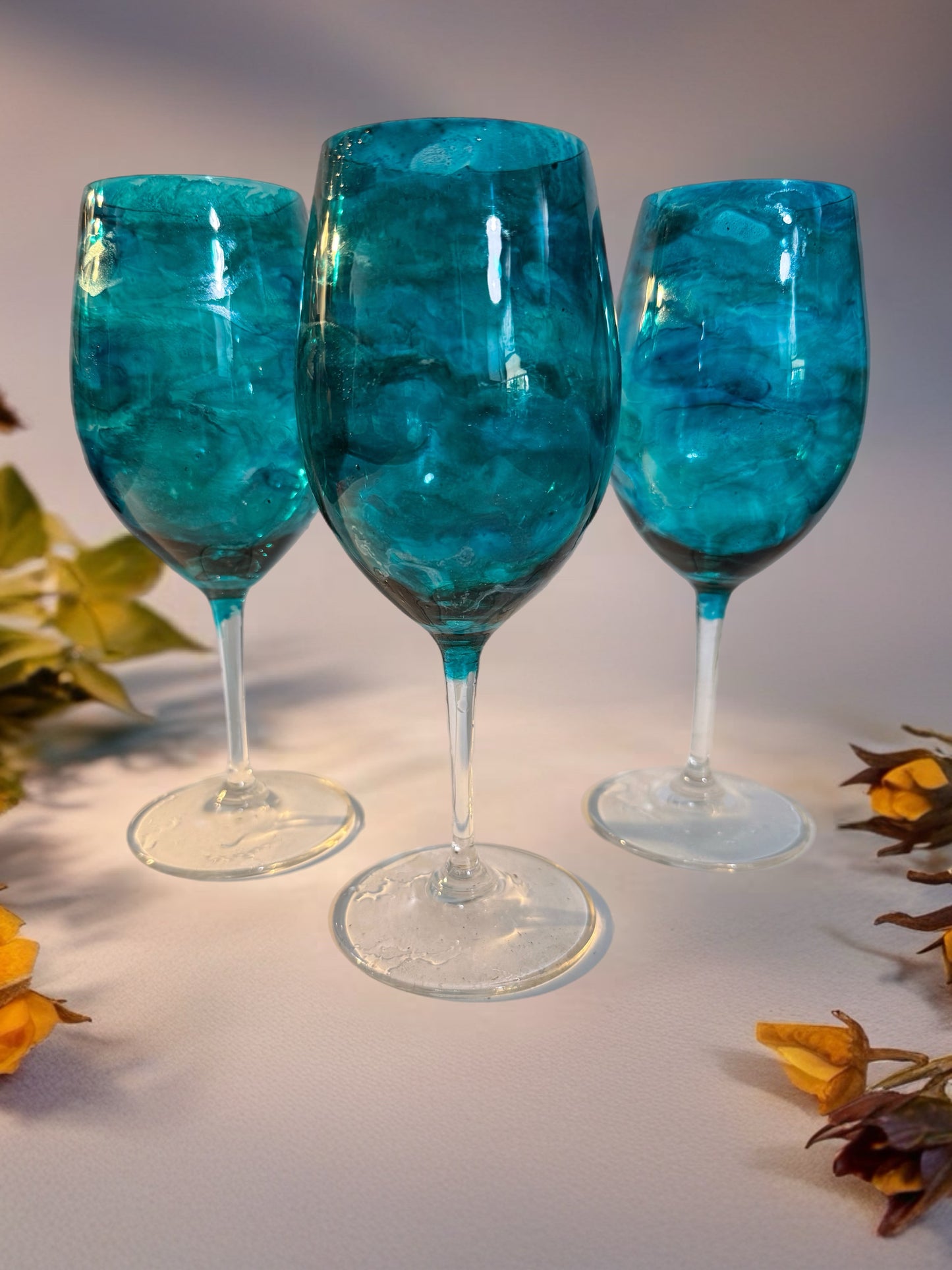 Azure Swirl Hand‑Painted Wine Glass