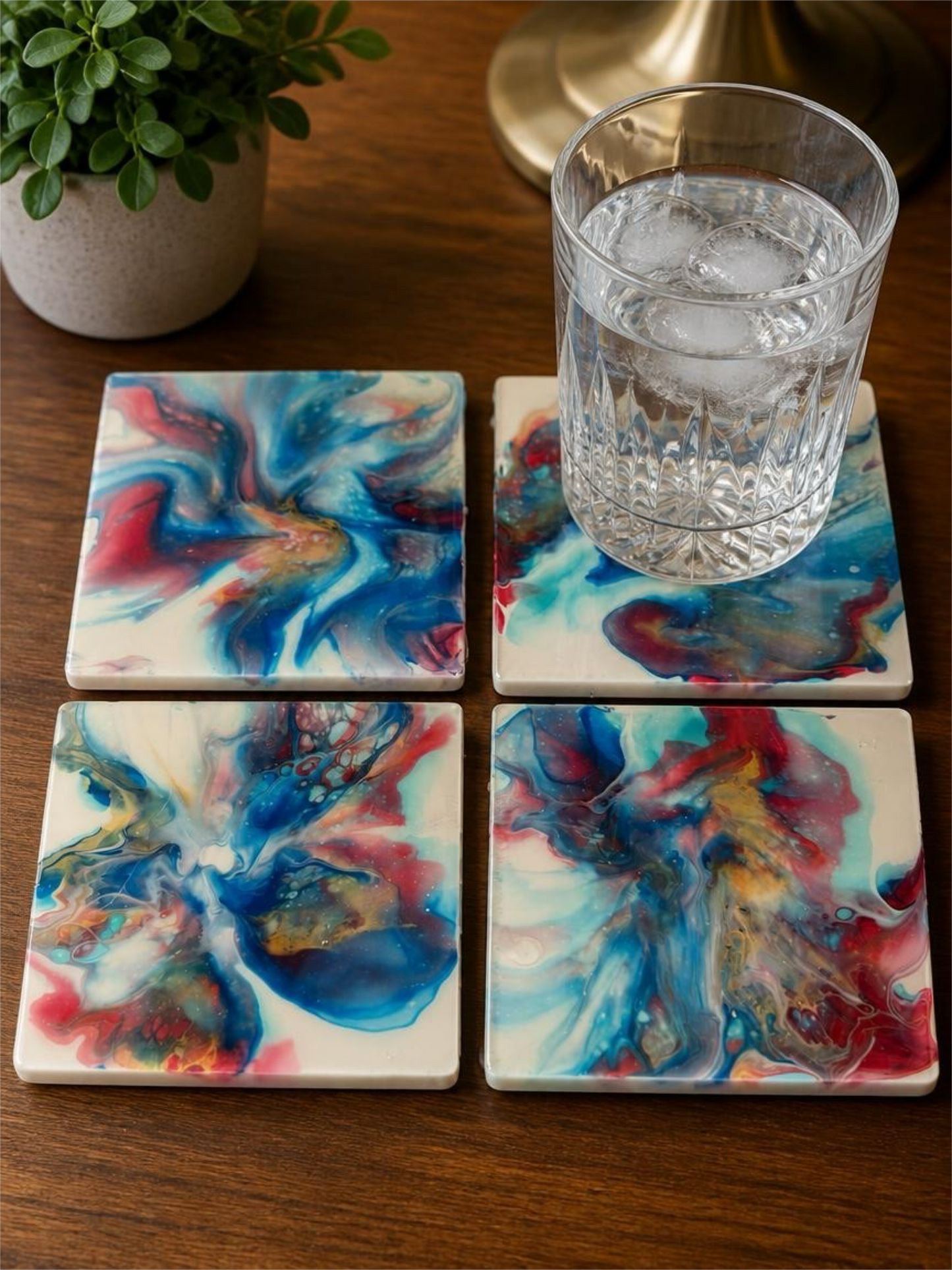 Celestial Swirl Resin Coasters – Vibrant Abstract Drinkware Set