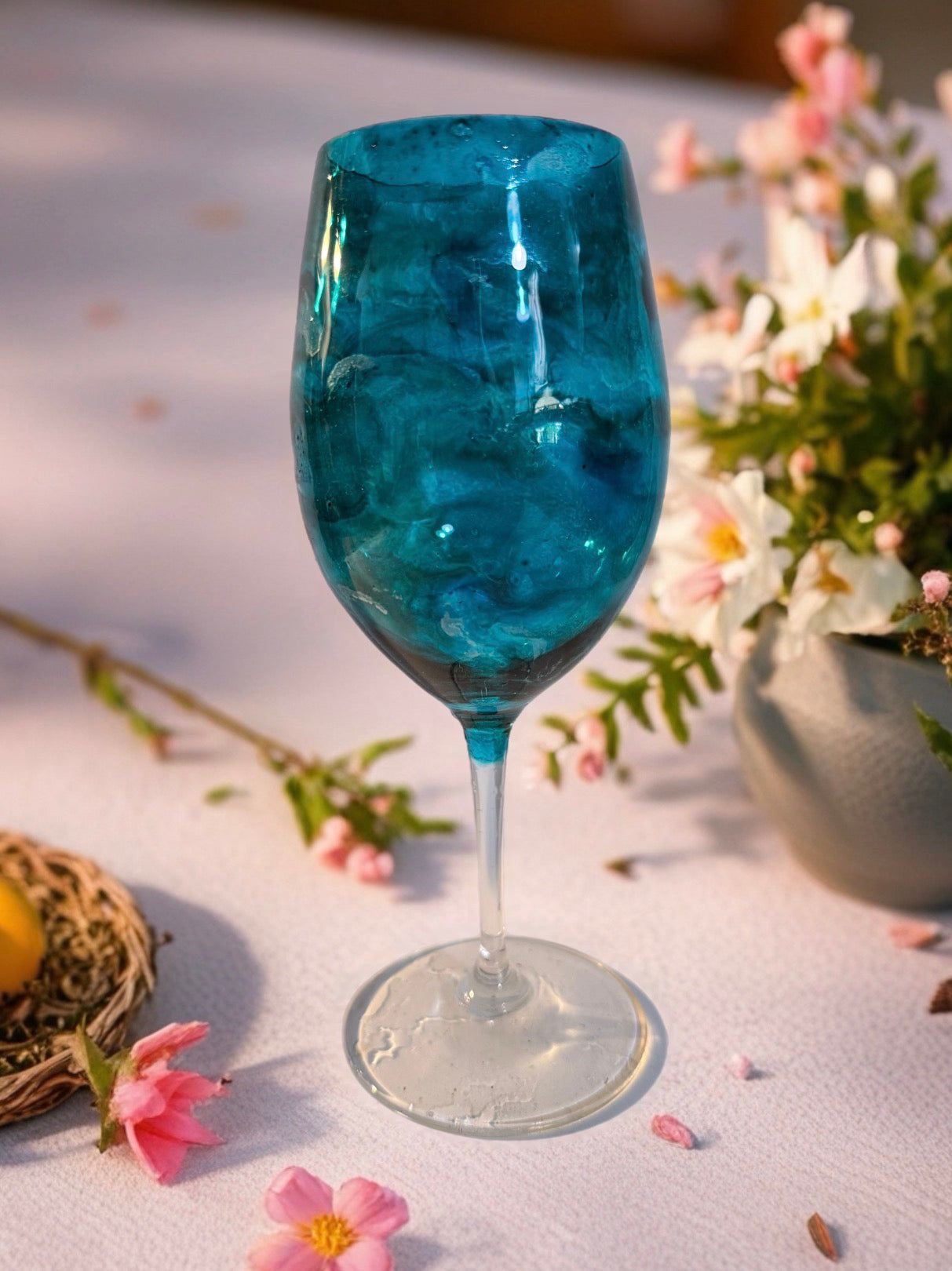 Azure Swirl Hand‑Painted Wine Glass