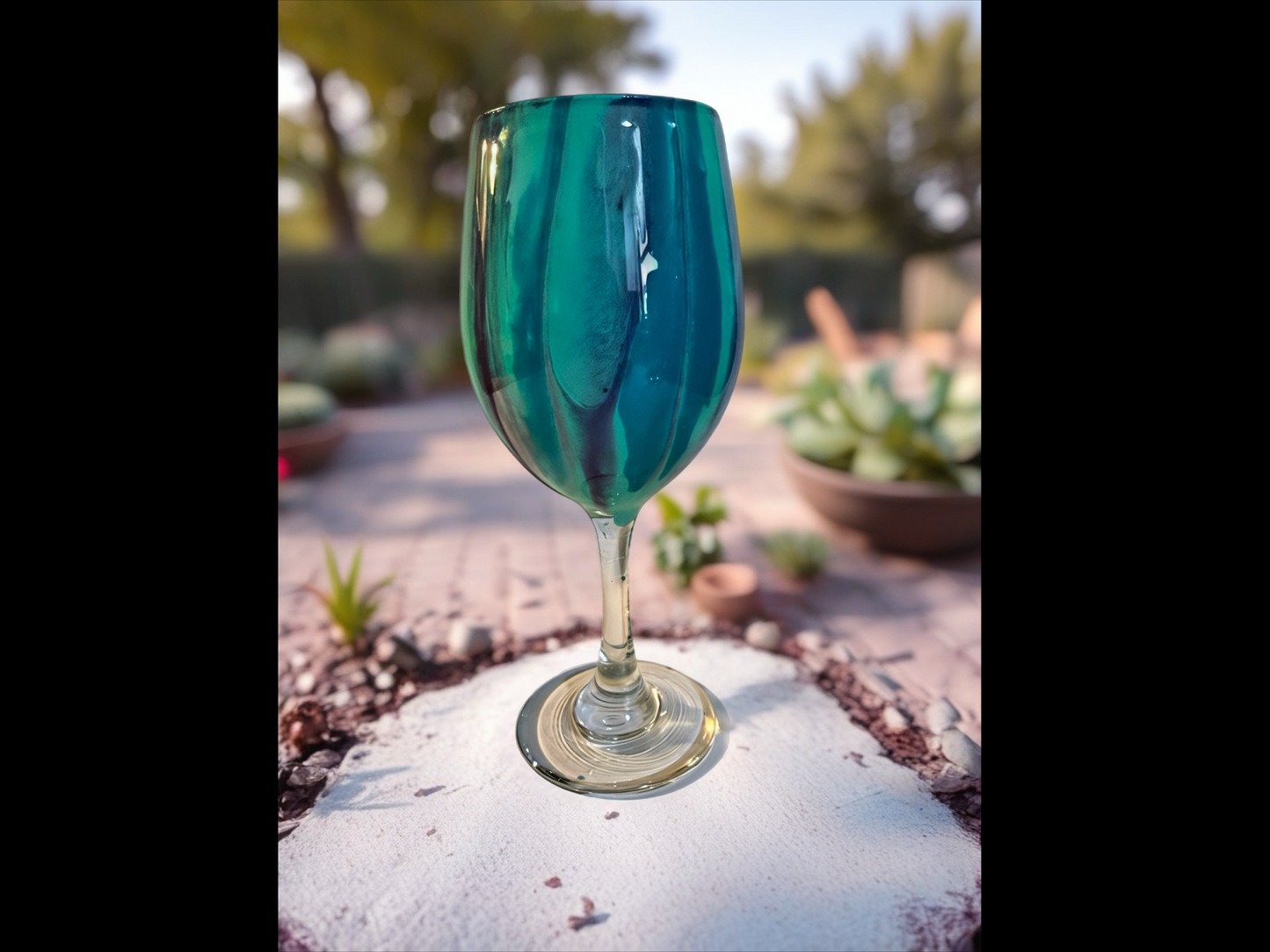 Handcrafted Teal Marbled Wine Glass Teal