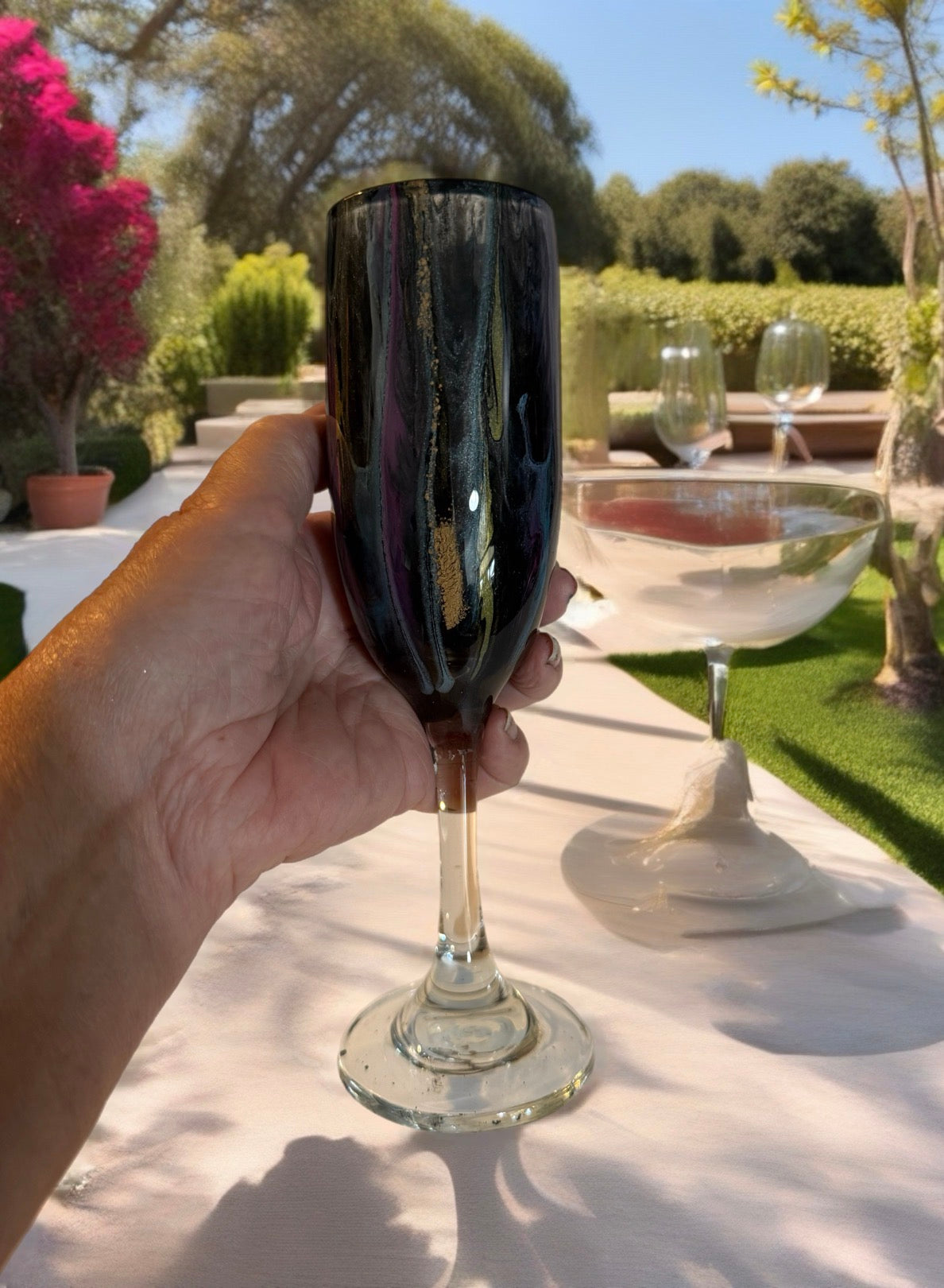 "Midnight Galaxy" Handcrafted Artisan Champagne Flutes