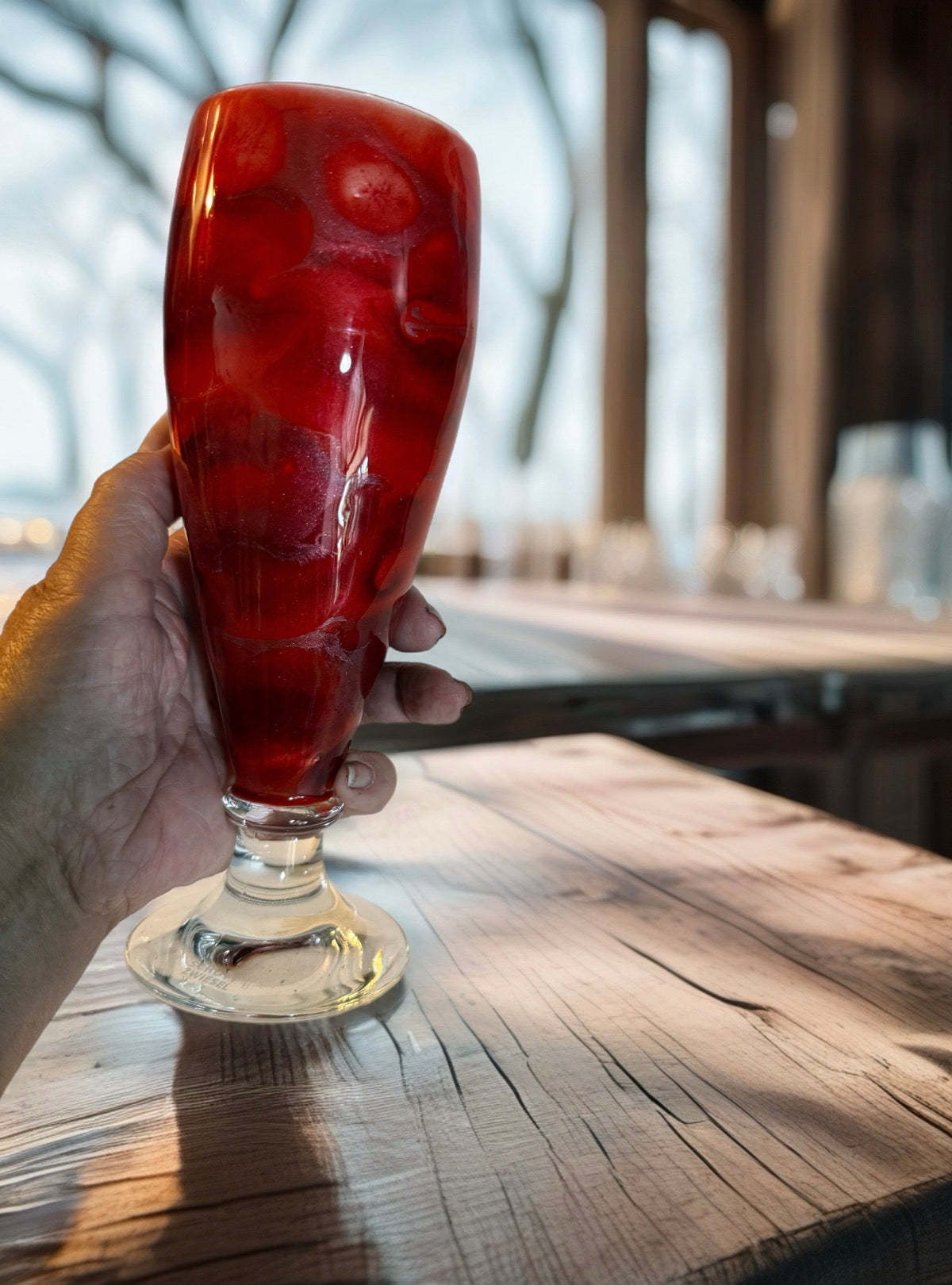 Hand‑Painted Crimson Glow Beer Glass