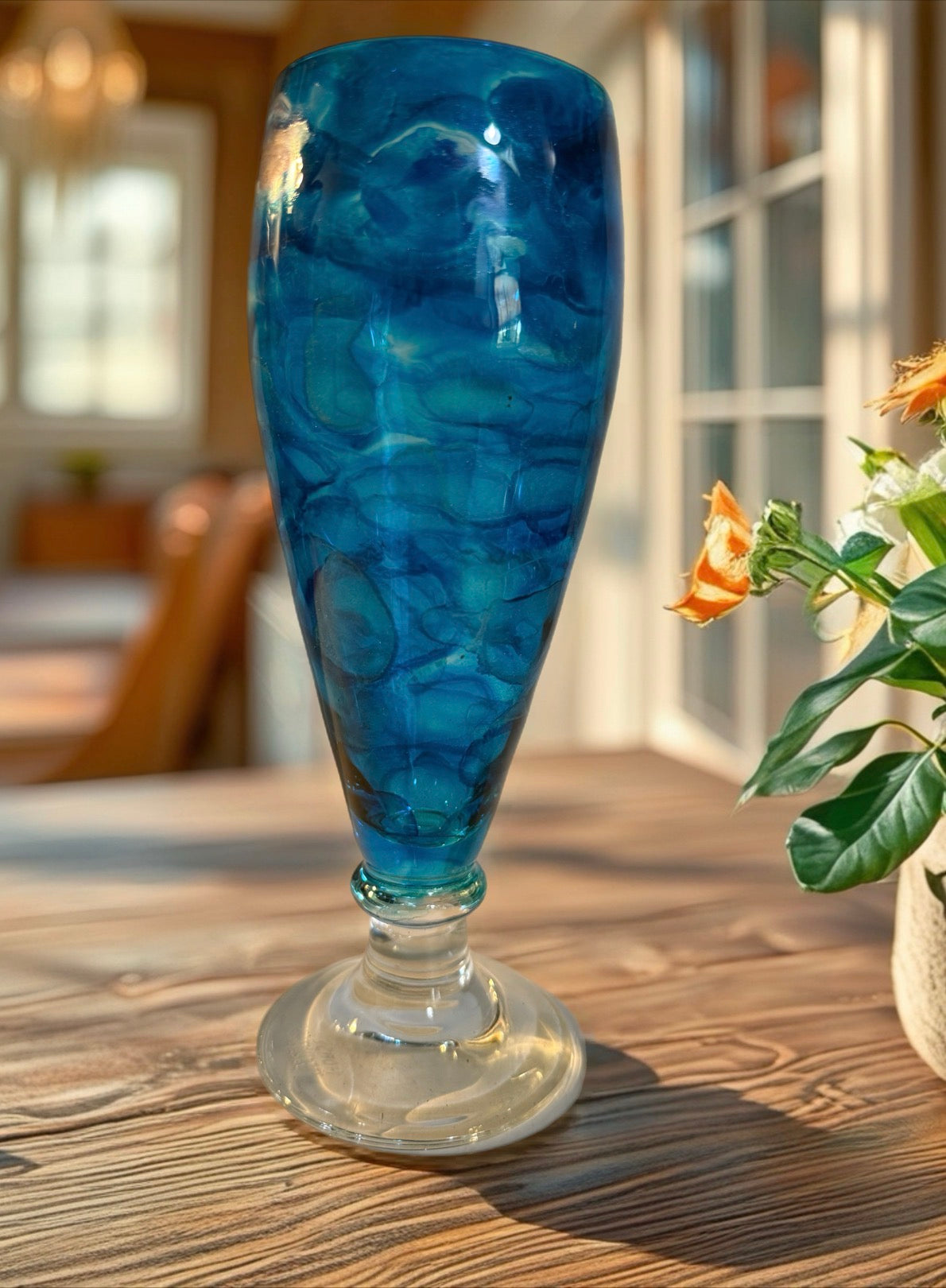 Hand‑Painted Blue Cascade Beer Glass