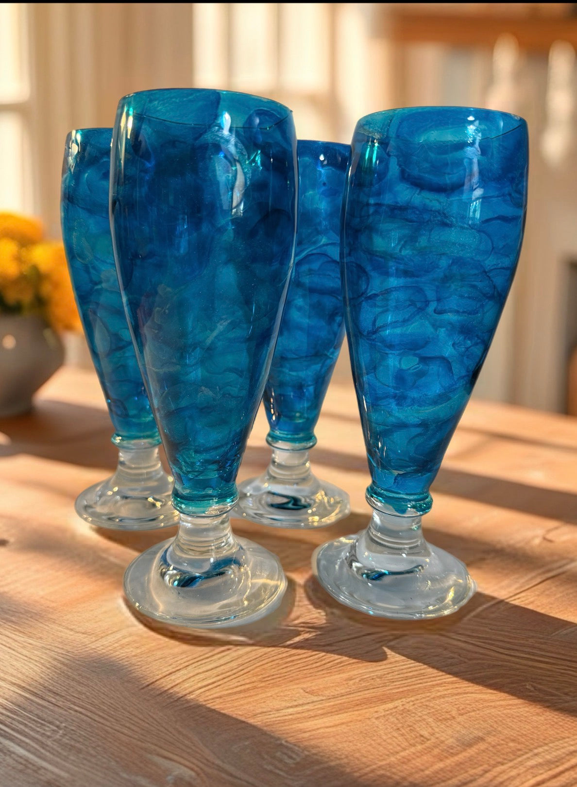 Hand‑Painted Blue Cascade Beer Glass