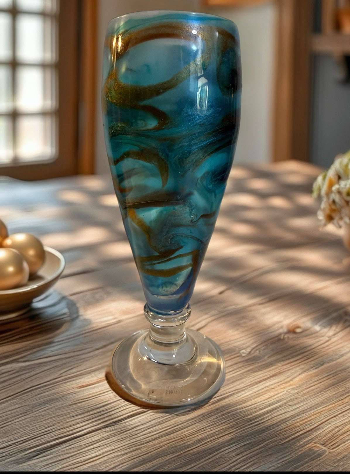 Hand‑Painted Blue Earth Beer Glass