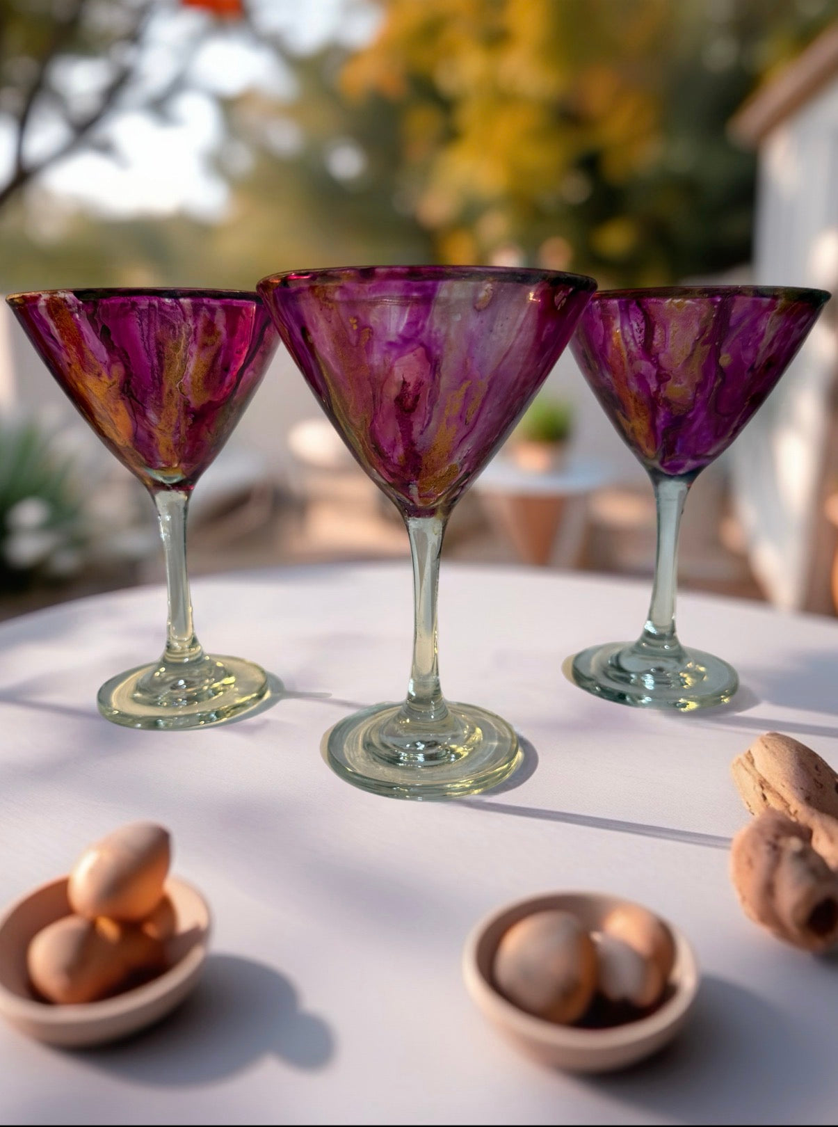 Hand‑Painted Magenta Bloom Martini Glass
